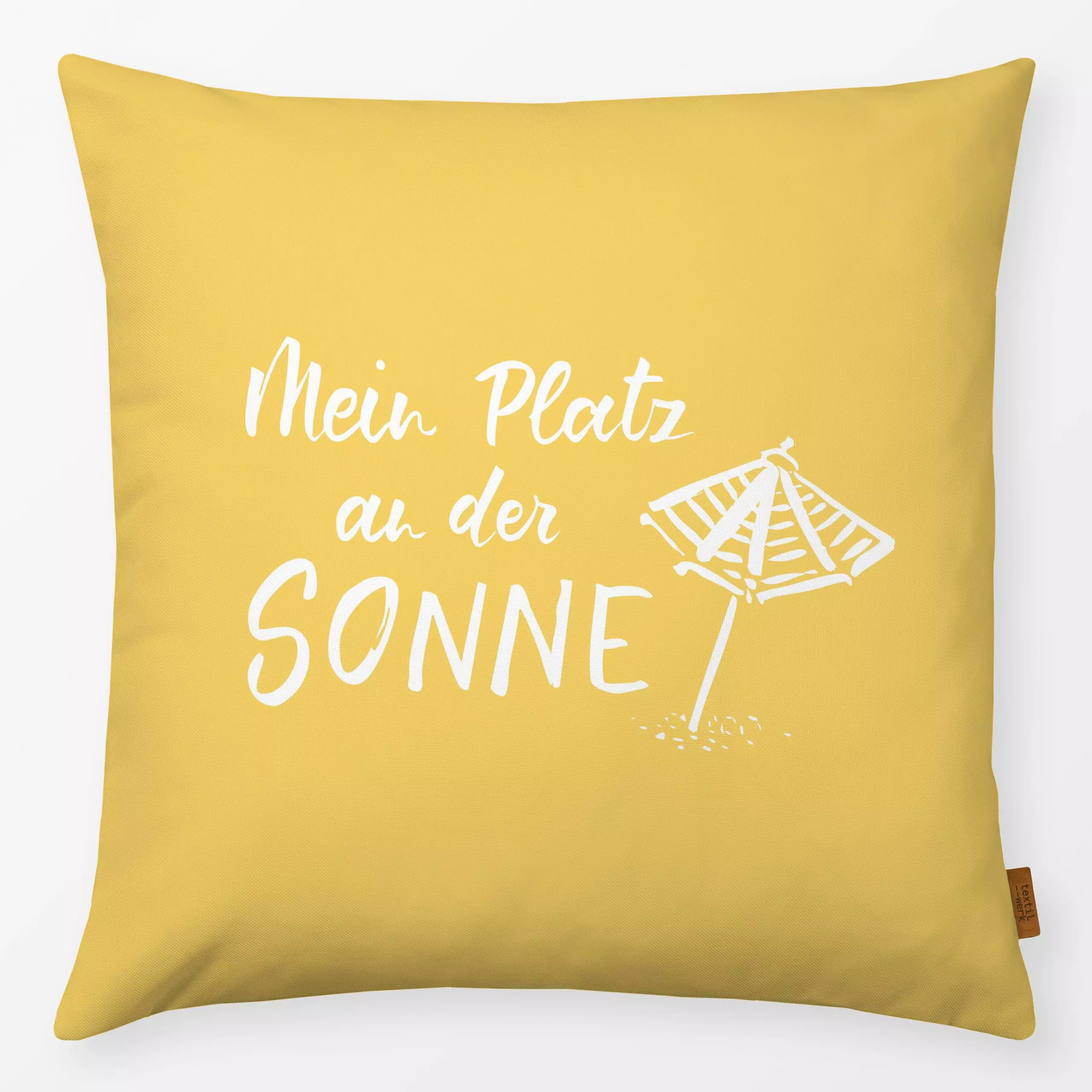 Kissen Mein Platz an der Sonne gelb - Sommer, Sprüche & Schriftzüge - von „Katrin Graff"; Garten, Balkon, Sommerlich, Sonnen...