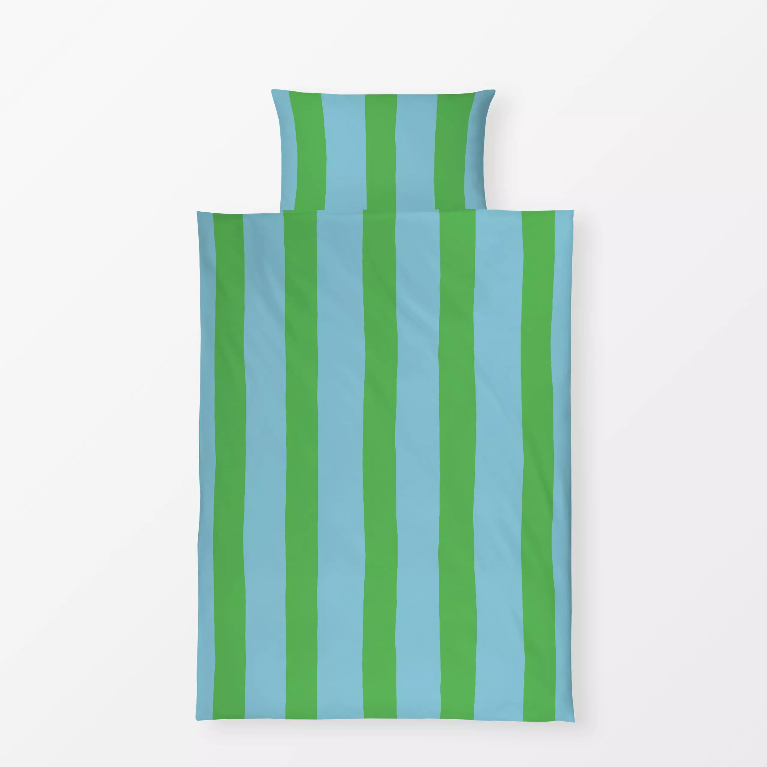 Bettwäsche Markise blau grün - Sommer, Symbole & Muster - von „Julia Schumacher"; Streifen, Kinderzimmer, gestreift, vertika...