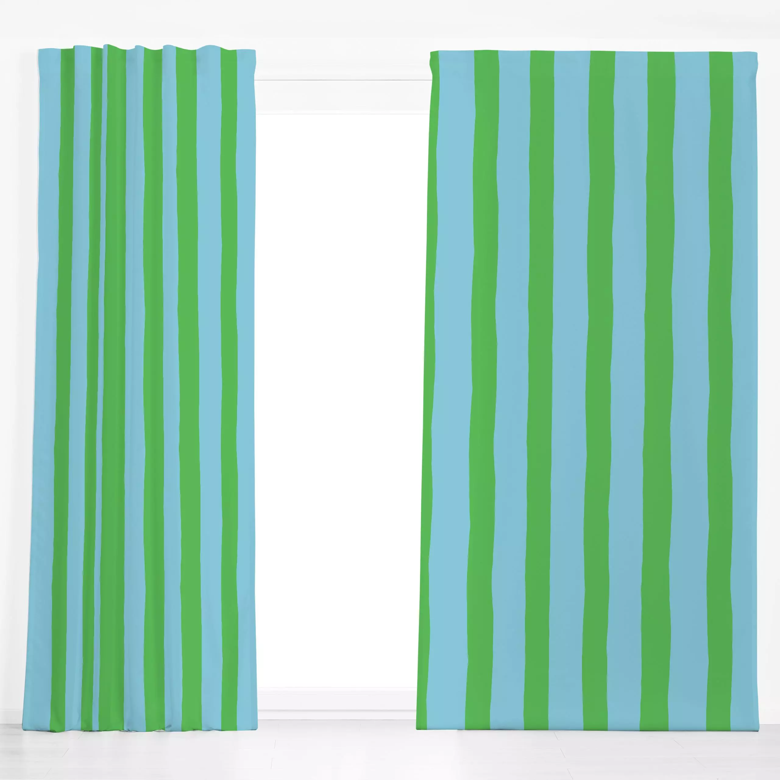Dekovorhang Markise blau grün - Sommer, Symbole & Muster - von „Julia Schumacher"; Streifen, Kinderzimmer, gestreift, vertik...