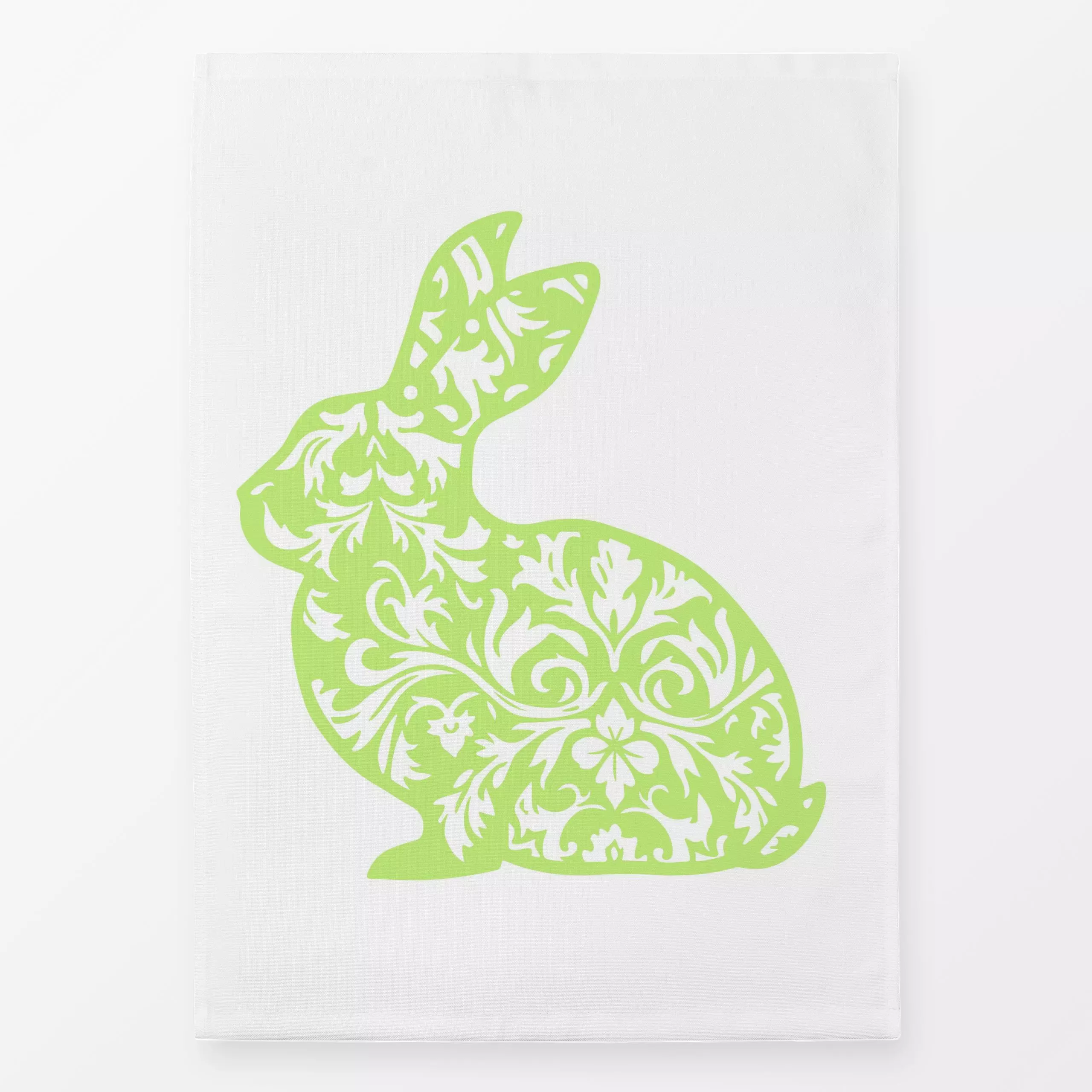 Geschirrtücher Damask Bunny Green - Frühling, Tiere - von „Andrea Haase"; Hase, vintage, Osterhase, frisch, Fruehling, bunny...