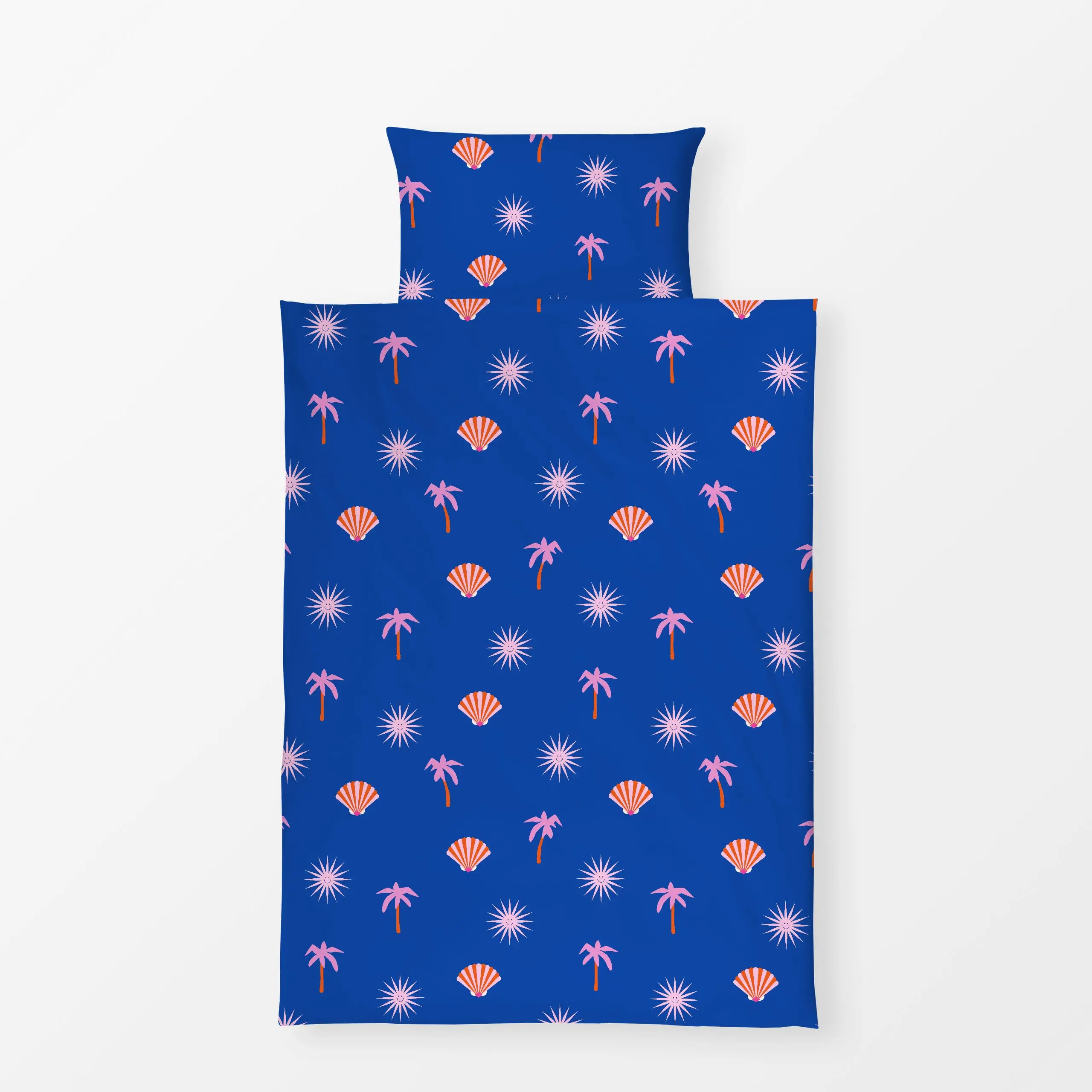 Bettwäsche Sun Palm Pattern Blue - Sommer - von „Jana Moßmann"; Palmen, Sonne, Sterne, Sommer, Muscheln, pattern, bold, popa...