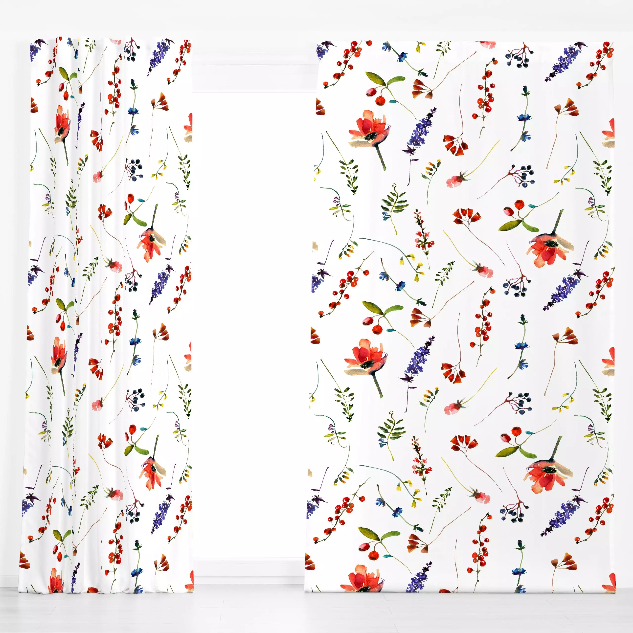 Dekovorhang Wildblumen Wiese - Blumen & Florales, Sommer - von „Uta Naumann"; Muster, Wasserfarben, Natur, minimal, skandina...