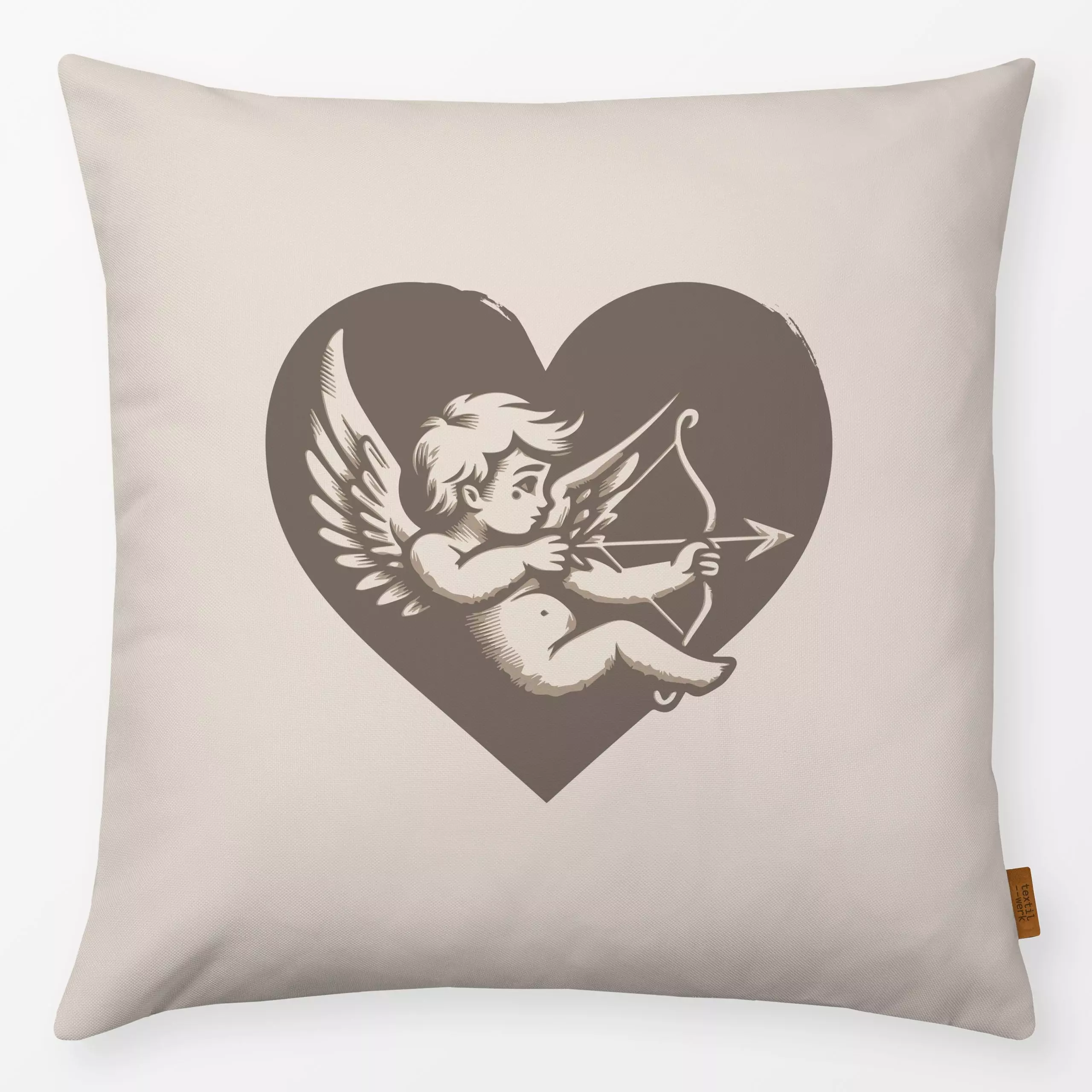 Kissen LOVE FIRST Amor 3 - Liebe, Romantik & Pride, Anlässe - von „Primus Pattern"; boho, Herzen, Valentinstag, monochrom, H...