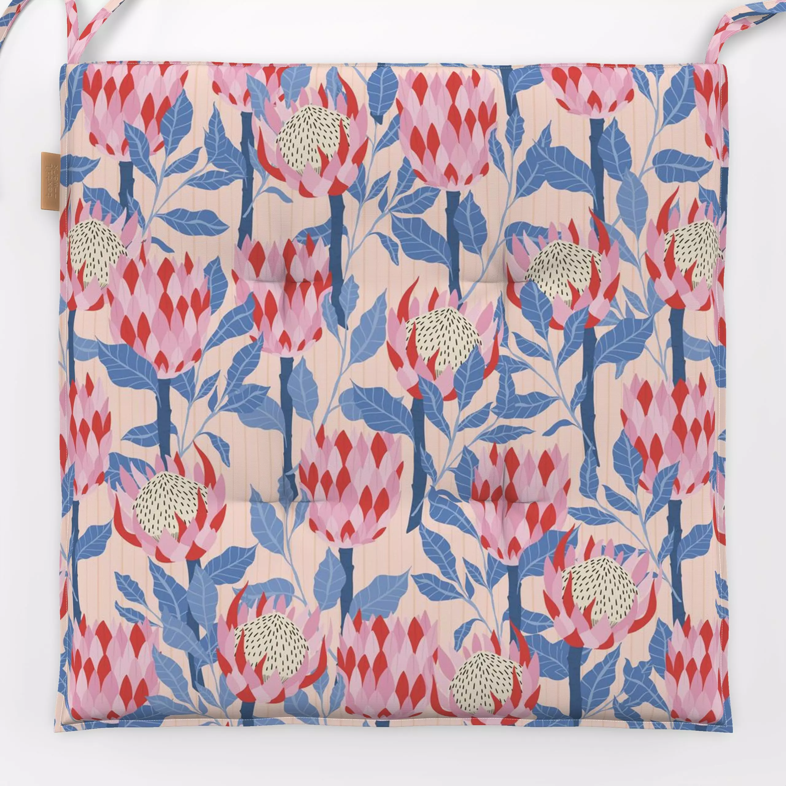 Sitzkissen Proteablüte Allover - Blumen & Florales, Sommer, Pflanzen & Botanik - von „DEINKI"; Blumen, Protea, Blüten, Somme...