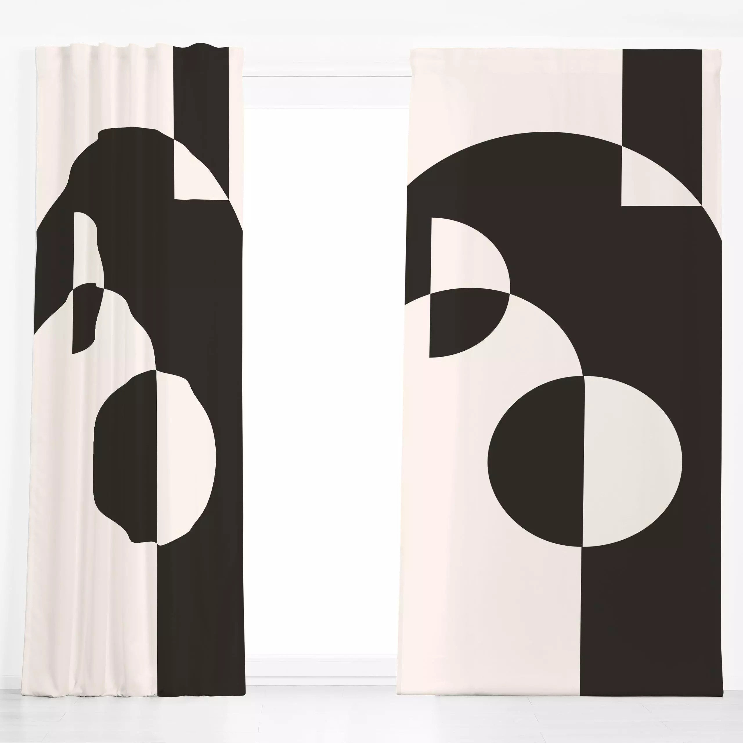 Dekovorhang Geomeform 04 Black&White - Symbole & Muster - von „BOUDOIR BOBO"; abstrakt, Abstrakt, Geometrisch, formen, rund,...