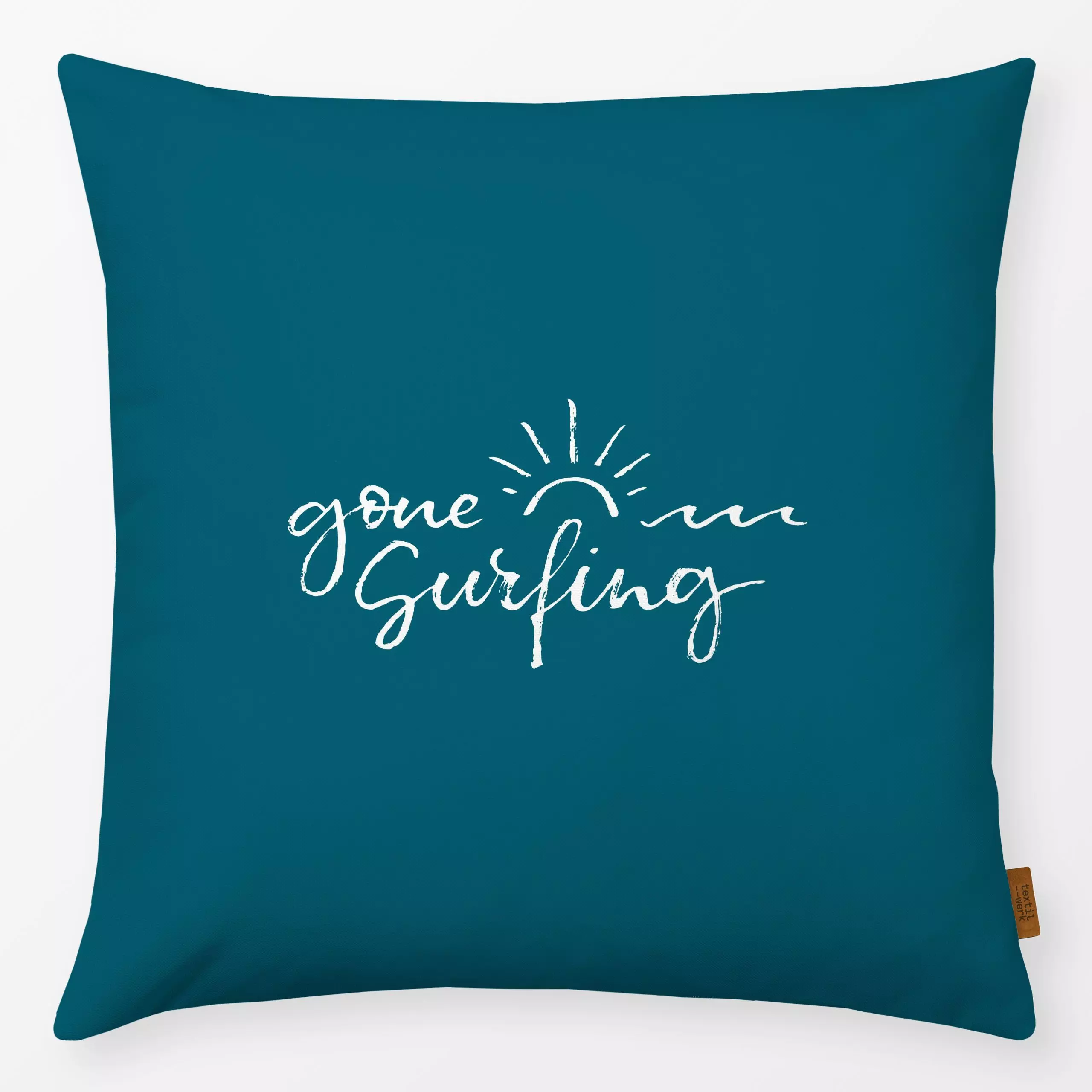 Kissen Gone Surfing Petrol - Natur & Landschaft, Sport - von „Katrin Graff"; Strand, Sonne, Sommer, Urlaub, pool, outdoor, S...