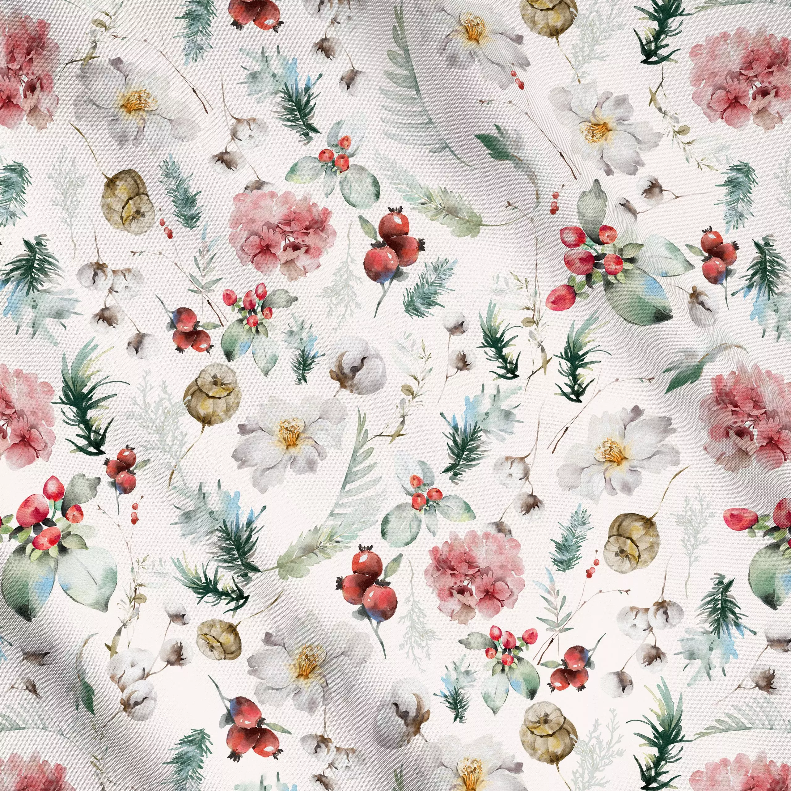 Meterware Zauberhafter Wintergarten 1 - Blumen & Florales, Winter - von „Uta Naumann"; boho, Blüten, floral, weihnachtlich, ...