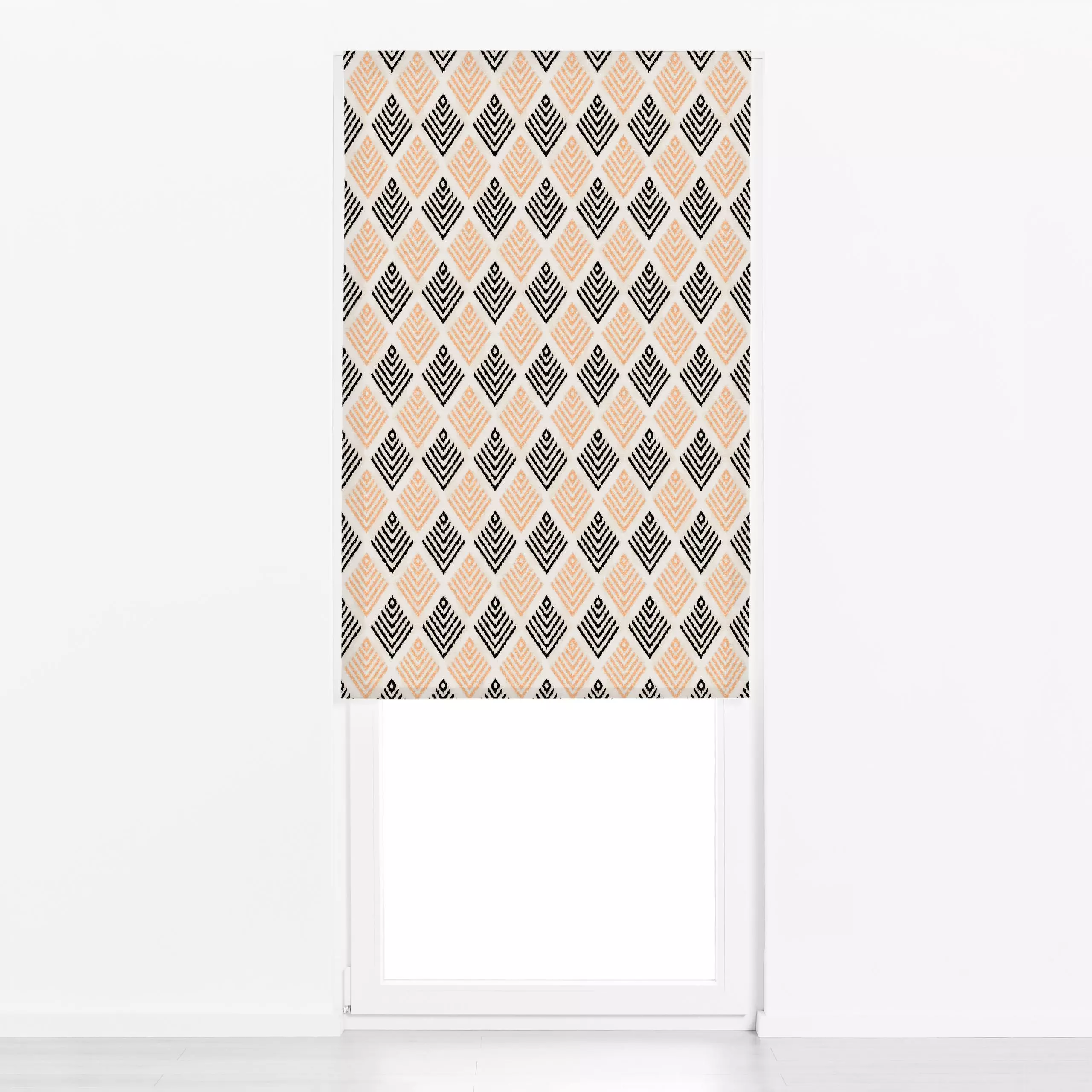Raffrollo Rhombus Stripes Ikat - Symbole & Muster, Reise - von „Studio Kesse"; marrakesch, marrokko, boho, schwarz, Orange, ...