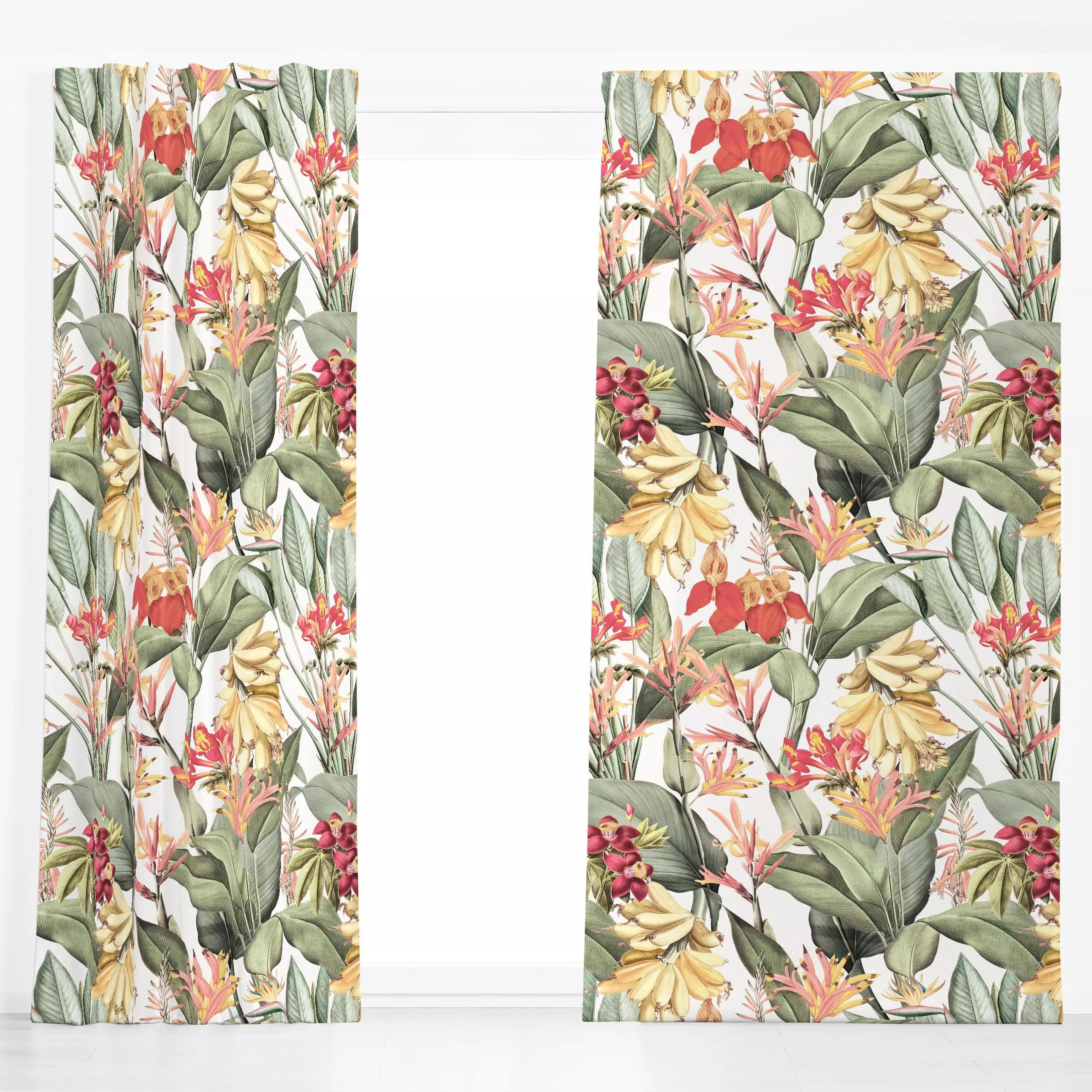 Dekovorhang Bananen Jungle Garten - Blumen & Florales, Pflanzen & Botanik, Retro & Vintage - von „Uta Naumann“; Muster, Palm...