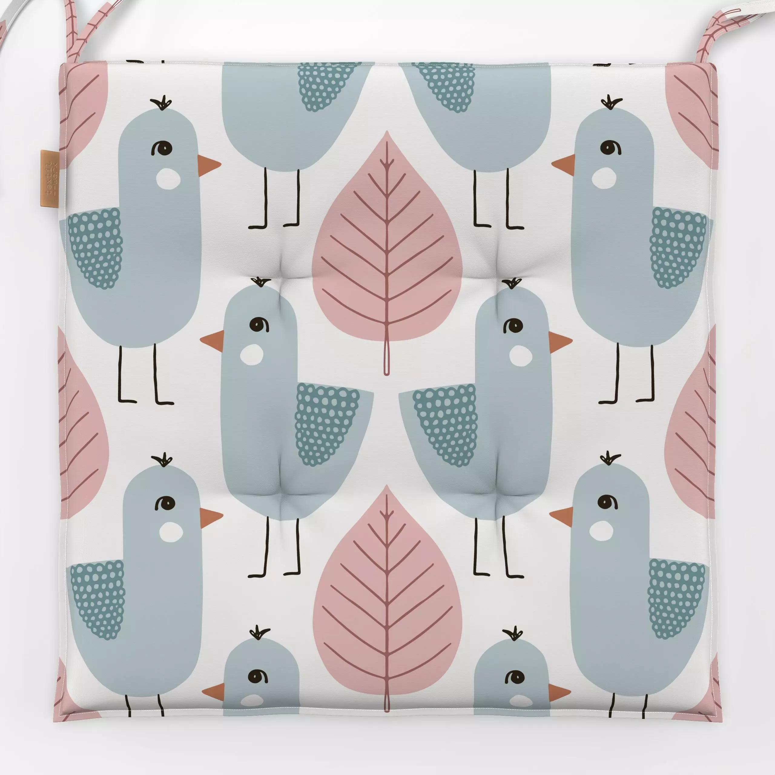 Sitzkissen Vogel Blatt rosa türkis - Kinderzimmer & Motive für Kinder, Tiere, Symbole & Muster - von „Kathrin Woo"; Muster, ...