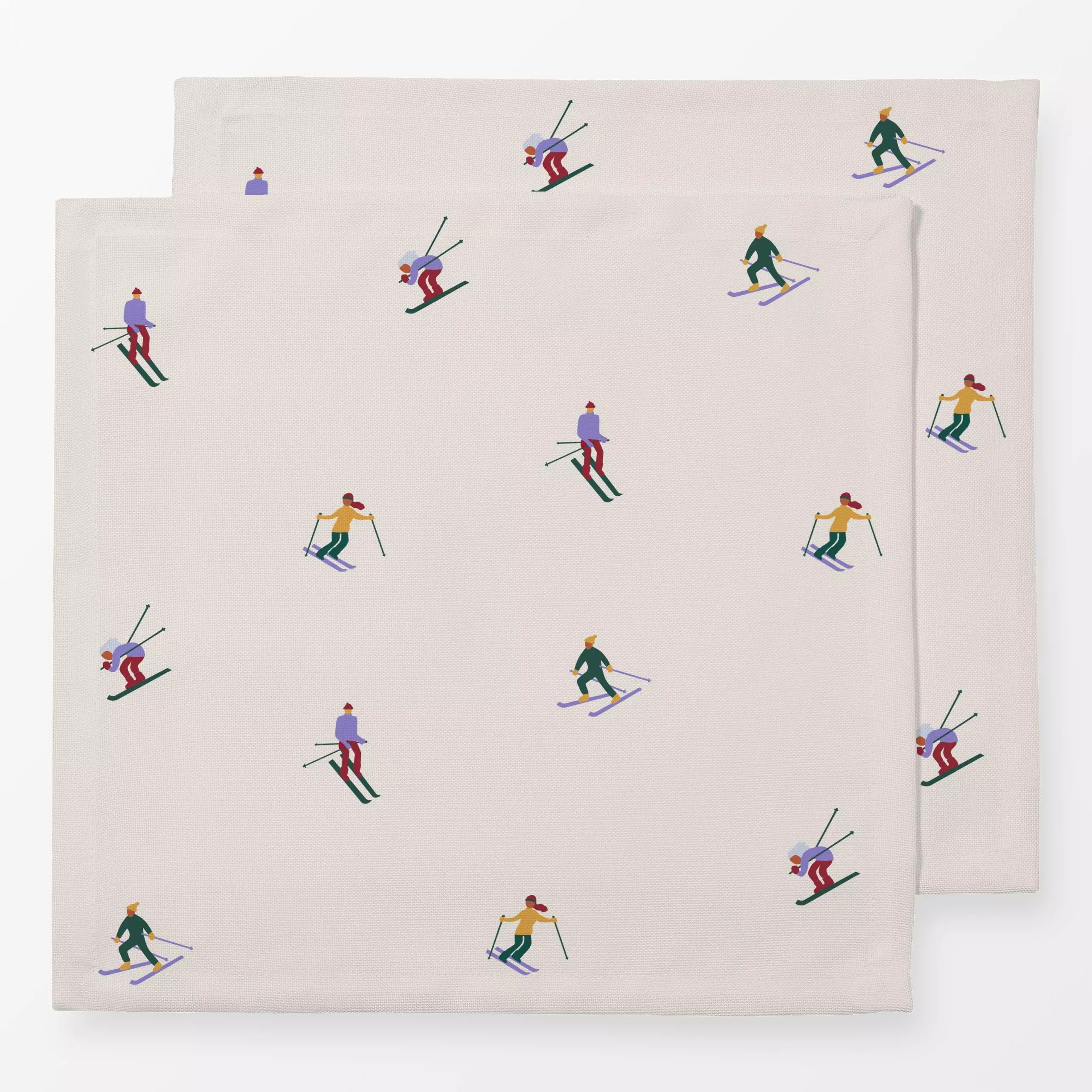 Servietten Skifahren 4 - Sport, Winter, Express - von „textilwerk"; Illustration, skandinavisch, Weihnachten, beige, weihnac...
