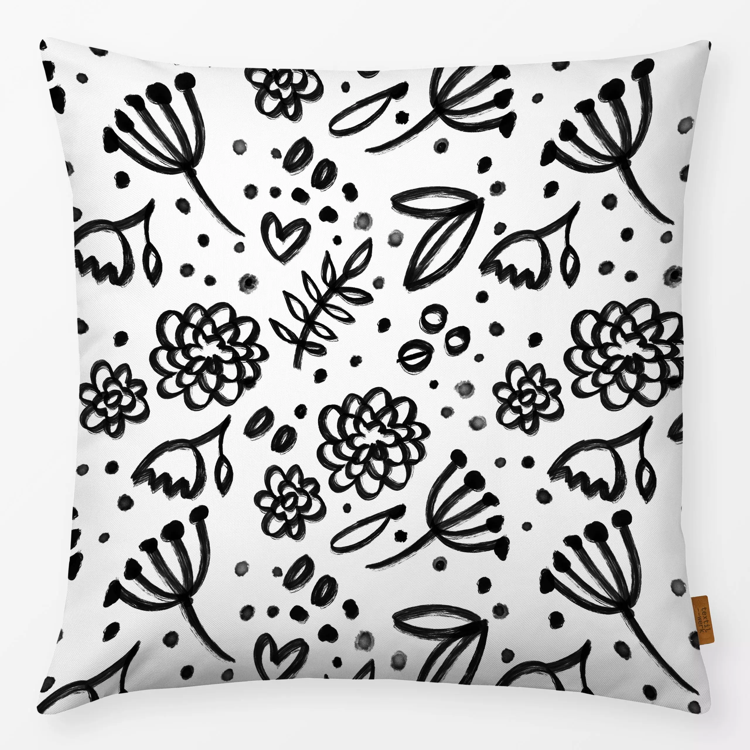 Kissen Abstrakte Blumen - Blumen & Florales, Frühling, Sommer - von „Christiane Zielinski"; schwarz, abstrakt, Blumen, Blätt...