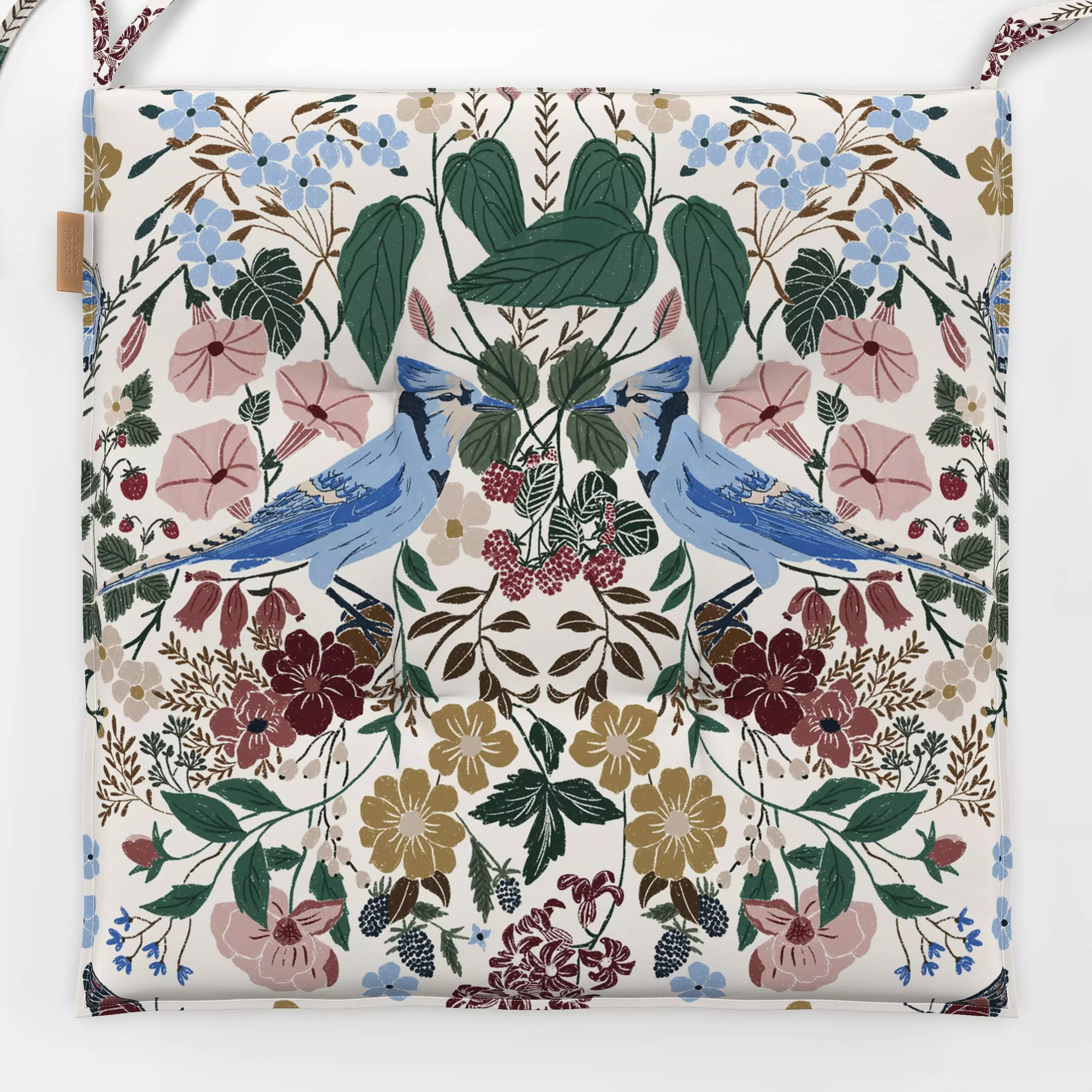 Sitzkissen Victorian Garden Birds | light - Blumen & Florales, Retro & Vintage - von „moDeern Design Studio"; Blumen, Garten...
