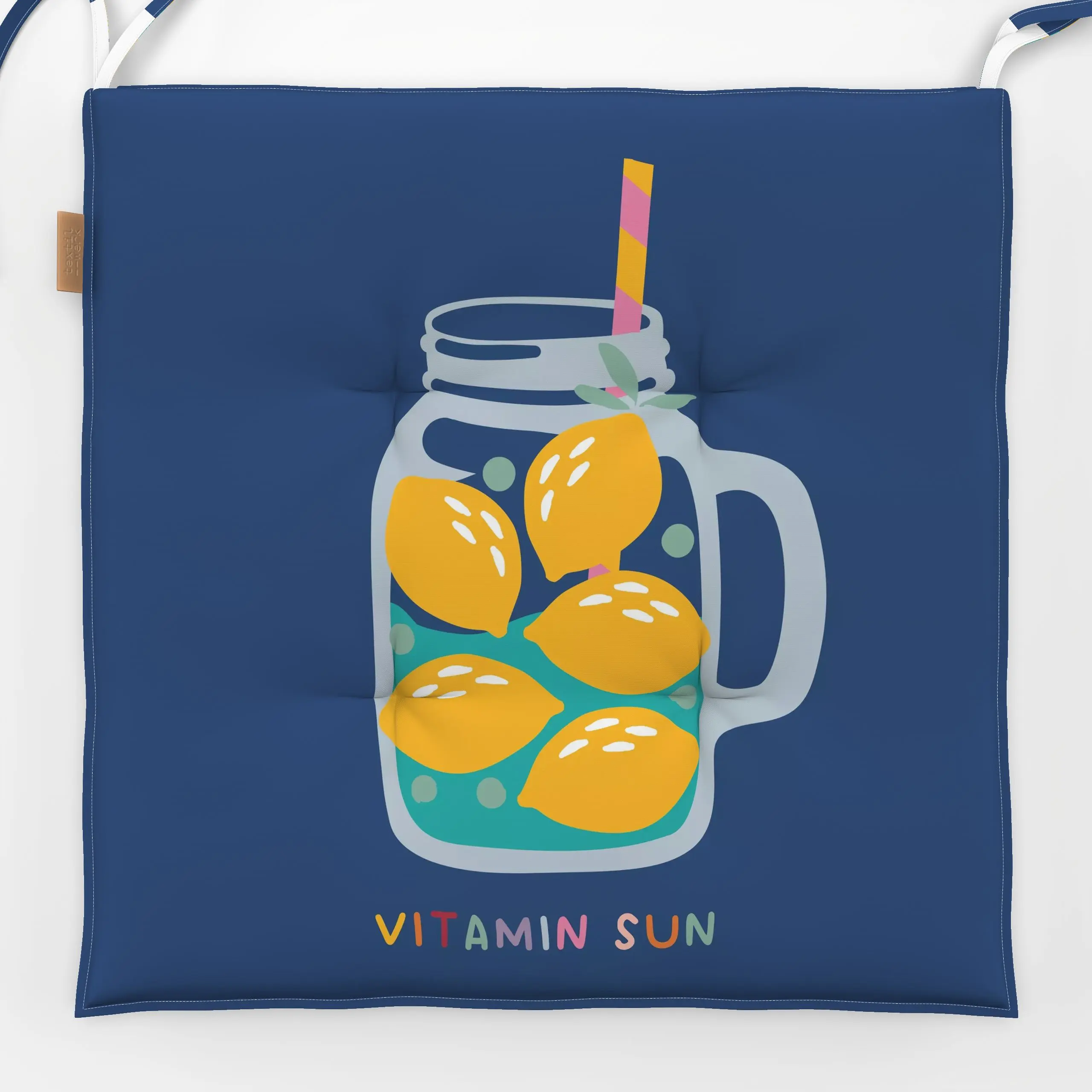 Sitzkissen VITAMIN SUN - Make Lemonade - Sommer, Küche, Essen & Trinken - von „Heyduda"; Illustration, Sonne, Zitrone, Limon...
