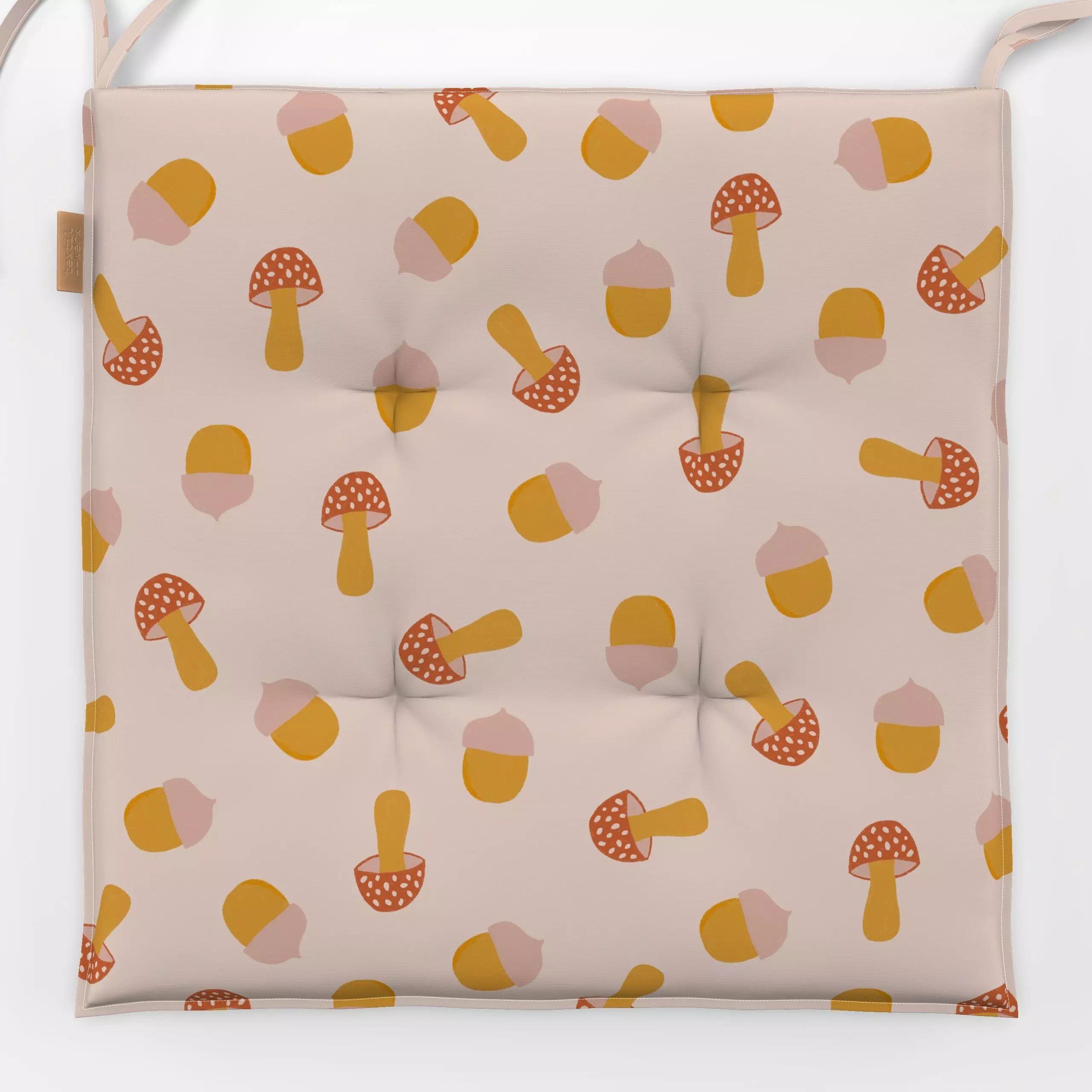 Sitzkissen Eicheln und Pilze - Natur & Landschaft - von „Menina Lisboa "; Muster, Natur, Kinderzimmer, bunt, gelb, Eicheln, ...