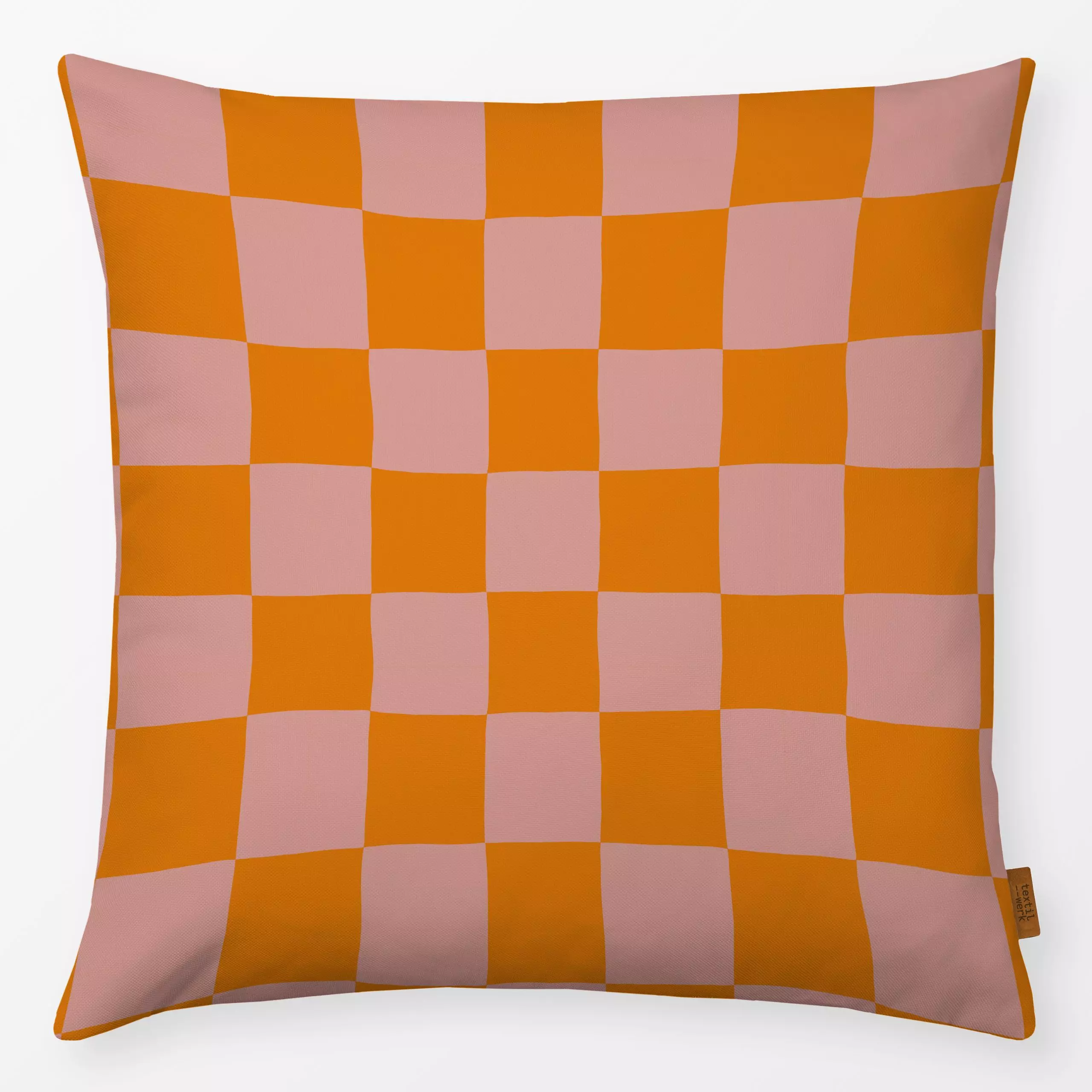 Kissen Schachbrett Karo Rosa Orange - Symbole & Muster - von „Studio Kesse"; rosa, Orange, Karo, Herbst, landhaus, gelb, Her...
