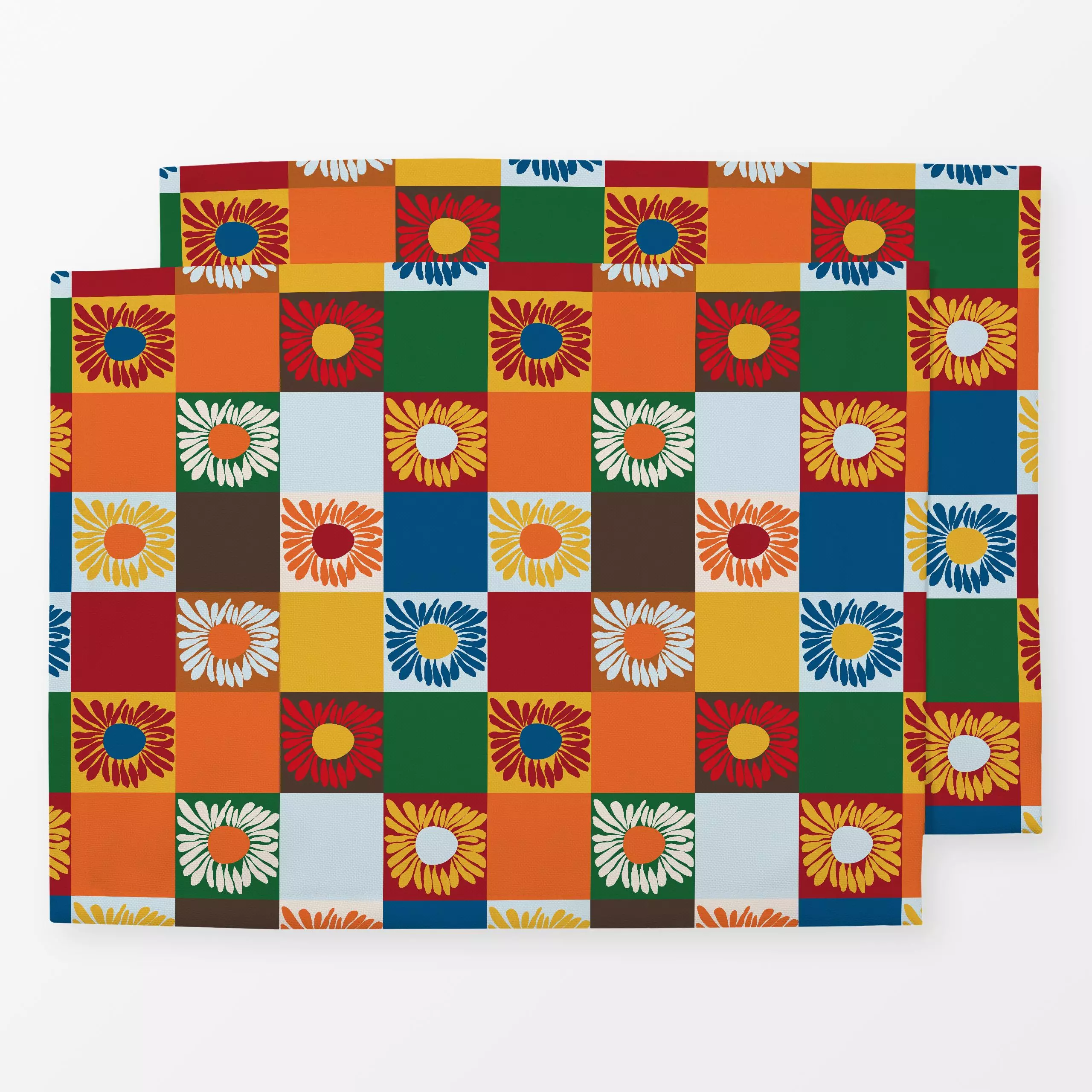 Tischset Sonnenblume trifft Karos - Herbst, Symbole & Muster - von „Ursula Tücks"; modern, grafisch, Herbst, Herbstdeko, Kar...