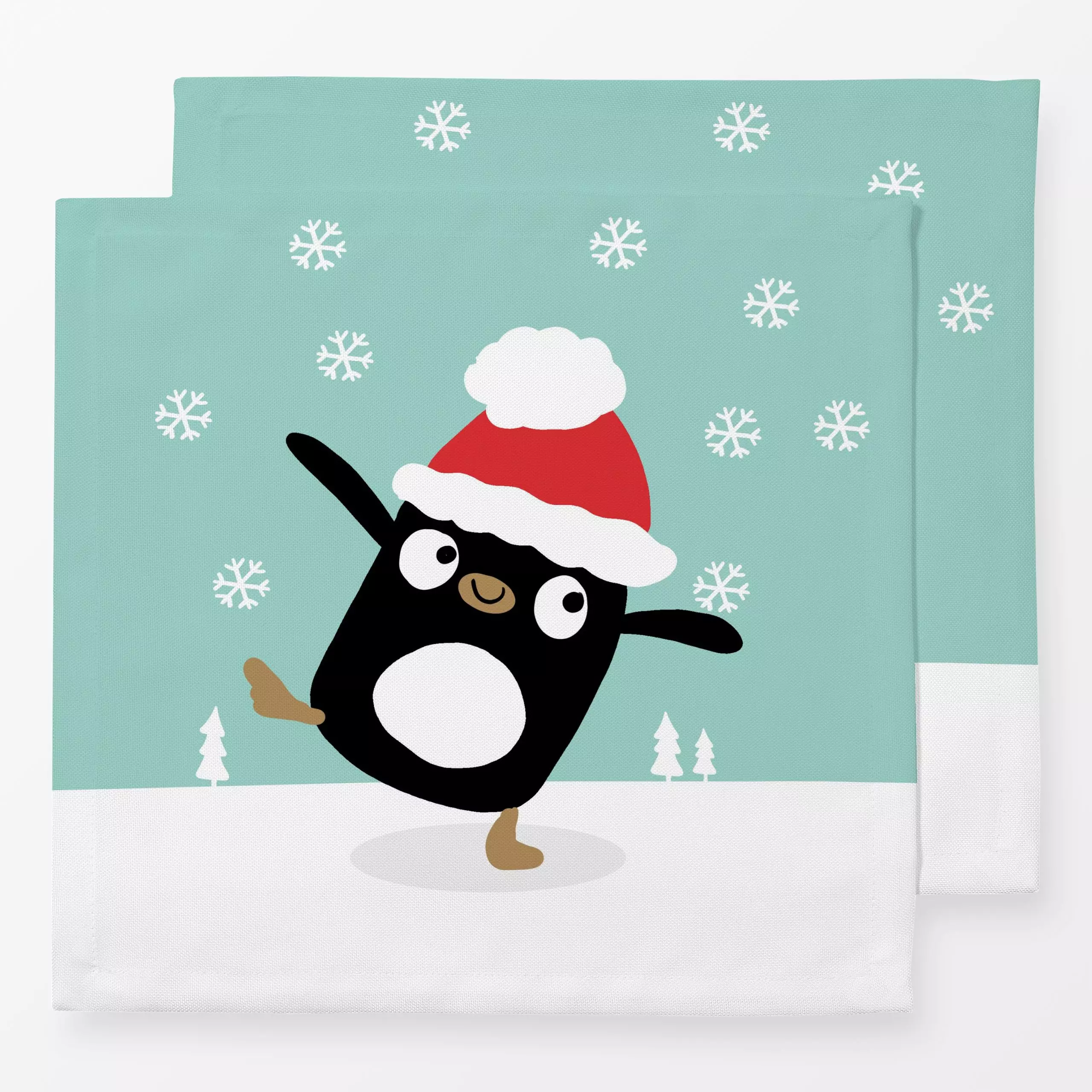 Servietten Froelicher Pinguin - Tiere, Weihnachten - von „Julia Reyelt"; Kinder, Pinguin, Schneeflocken, Weihnachten, Lustig...