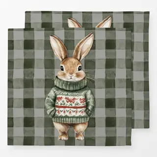Servietten Weihnachts - Hase Pulli Grün