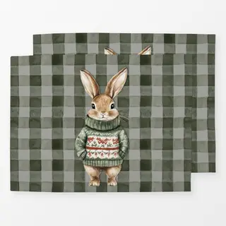 Tischset Weihnachts - Hase Pulli Grün