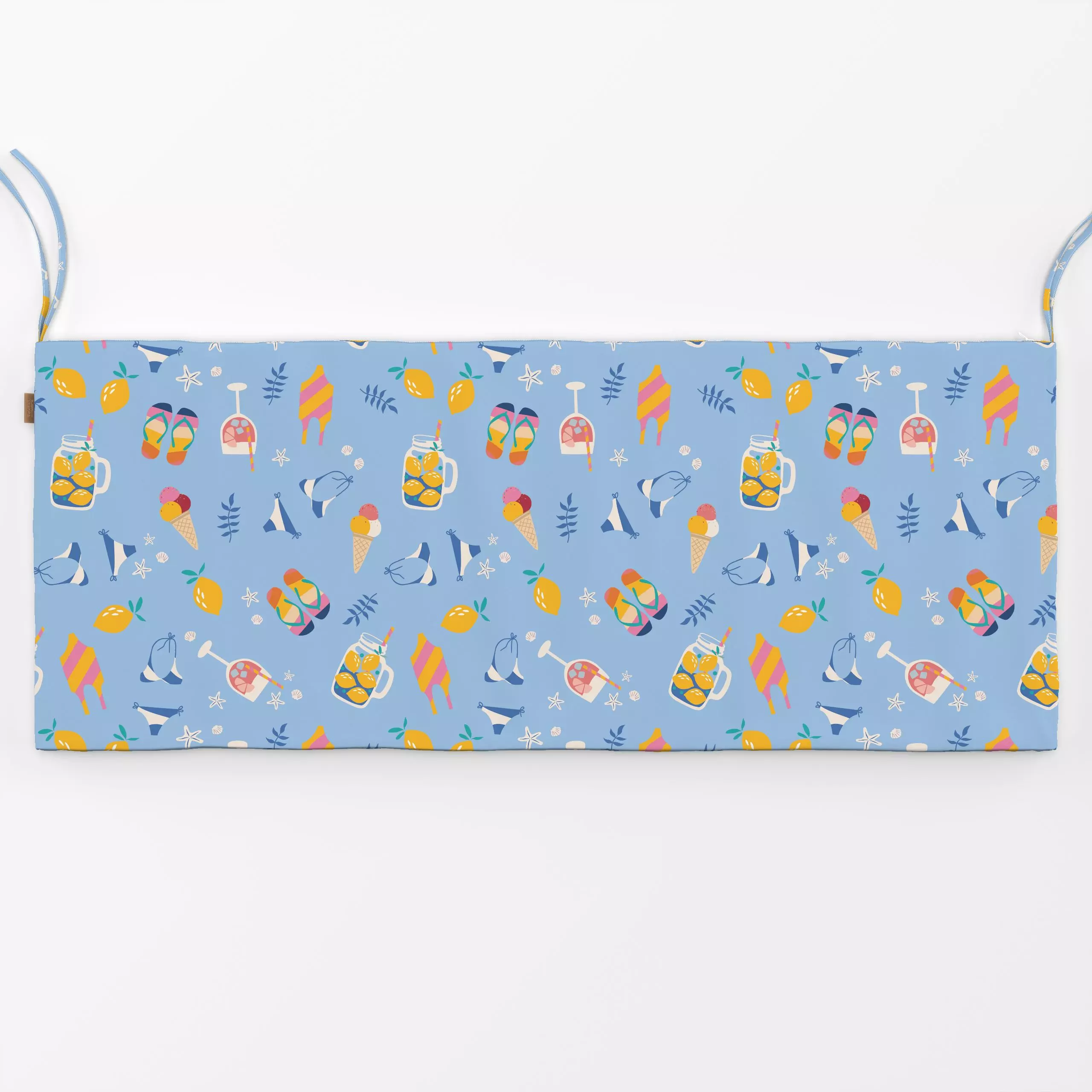 Bankauflage SUMMER VIBES Muster - hellblau - Sommer, Pflanzen & Botanik, Küche, Essen & Trinken - von „Heyduda"; Muster, Mee...