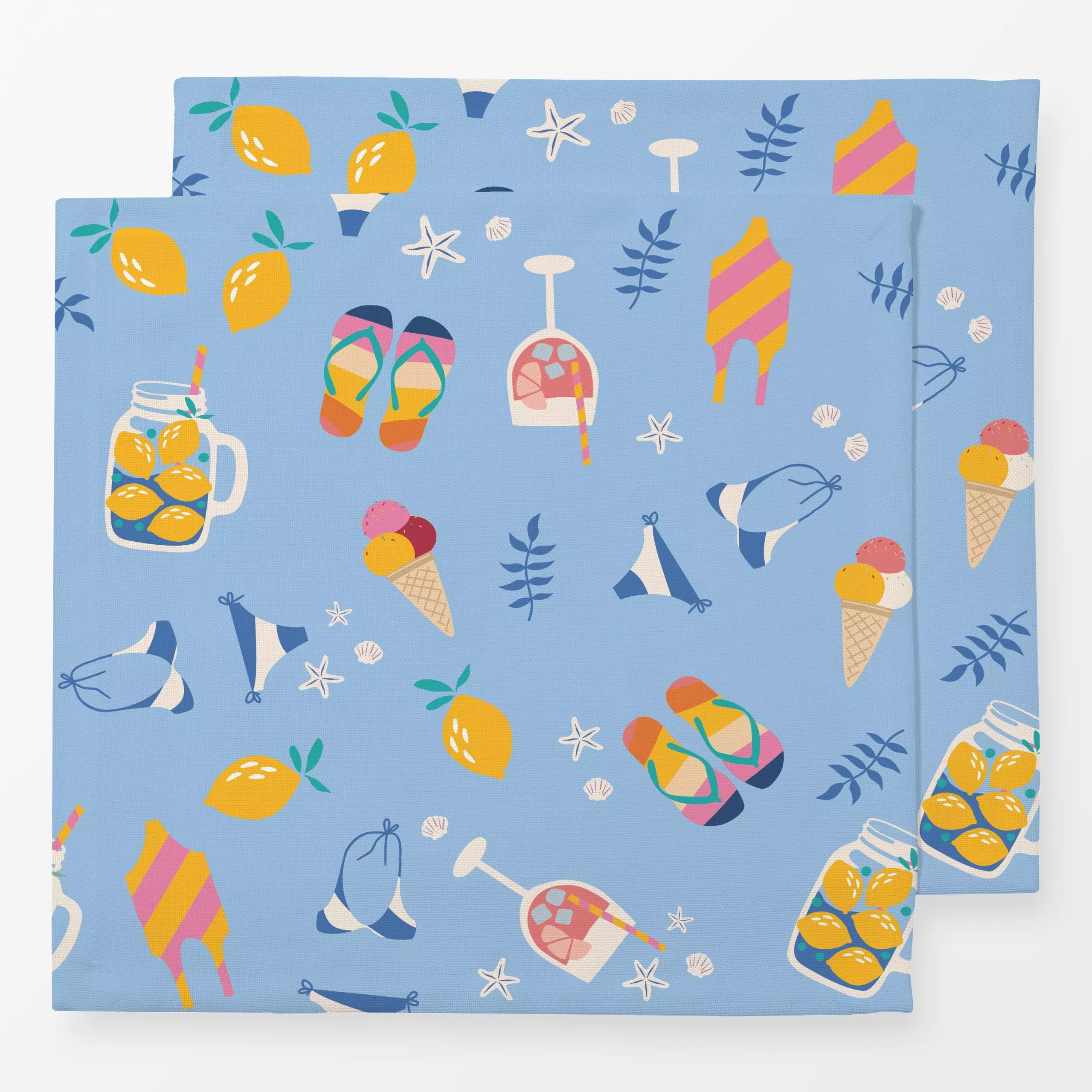 Servietten SUMMER VIBES Muster - hellblau - Sommer, Pflanzen & Botanik, Küche, Essen & Trinken - von „Heyduda"; Muster, Meer...