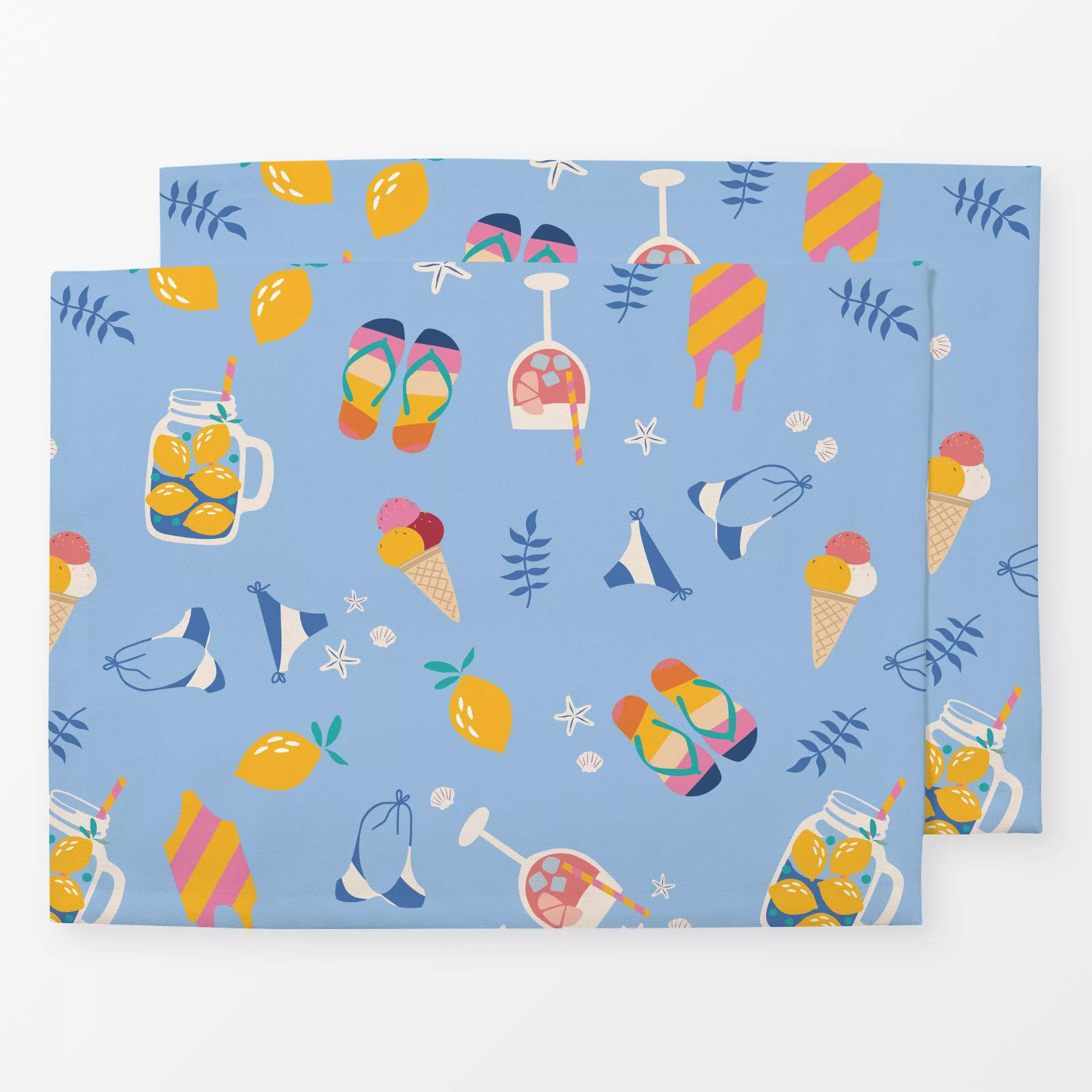 Tischset SUMMER VIBES Muster - hellblau - Sommer, Pflanzen & Botanik, Küche, Essen & Trinken - von „Heyduda"; Muster, Meer, ...