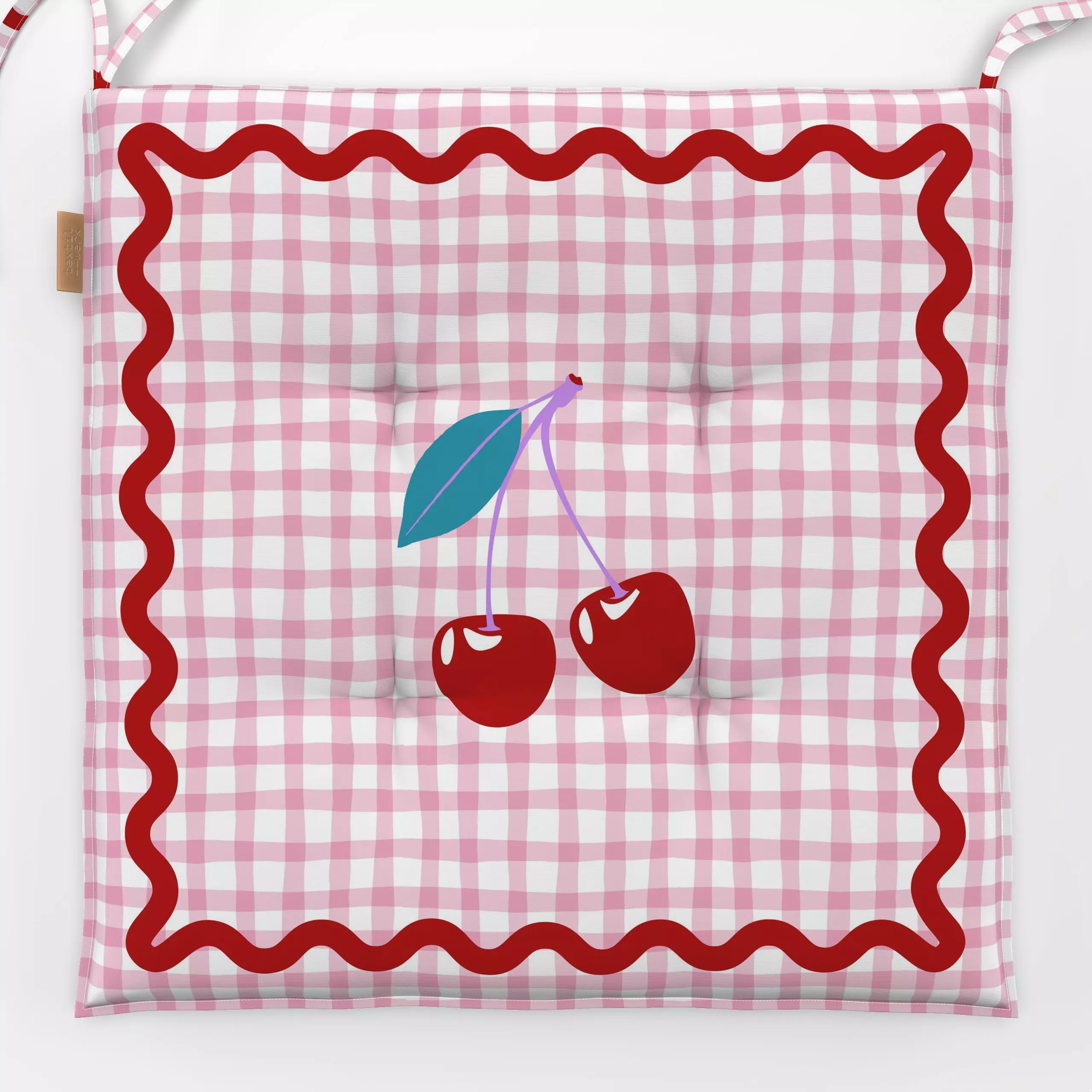 Sitzkissen Cherries & Gingham - Sprüche & Schriftzüge, Symbole & Muster, Früchte - von „moDeern Design Studio"; Kirschen, So...