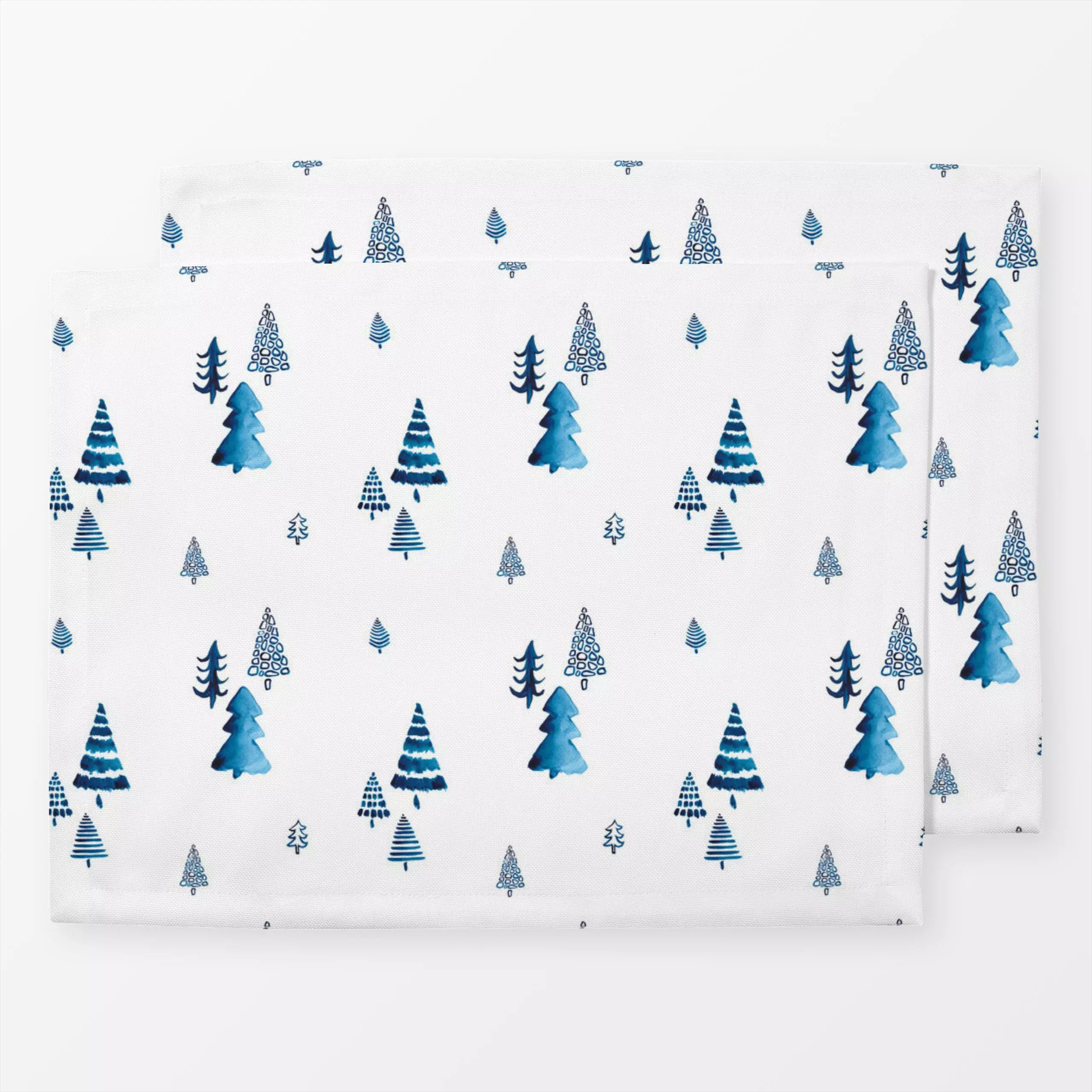 Tischset Tannenwald - blau - Weihnachten, Winter - von „Sabrina Ziegenhorn"; Aquarell, Tanne, Wald, Tannenbaum, Weihnachtsba...