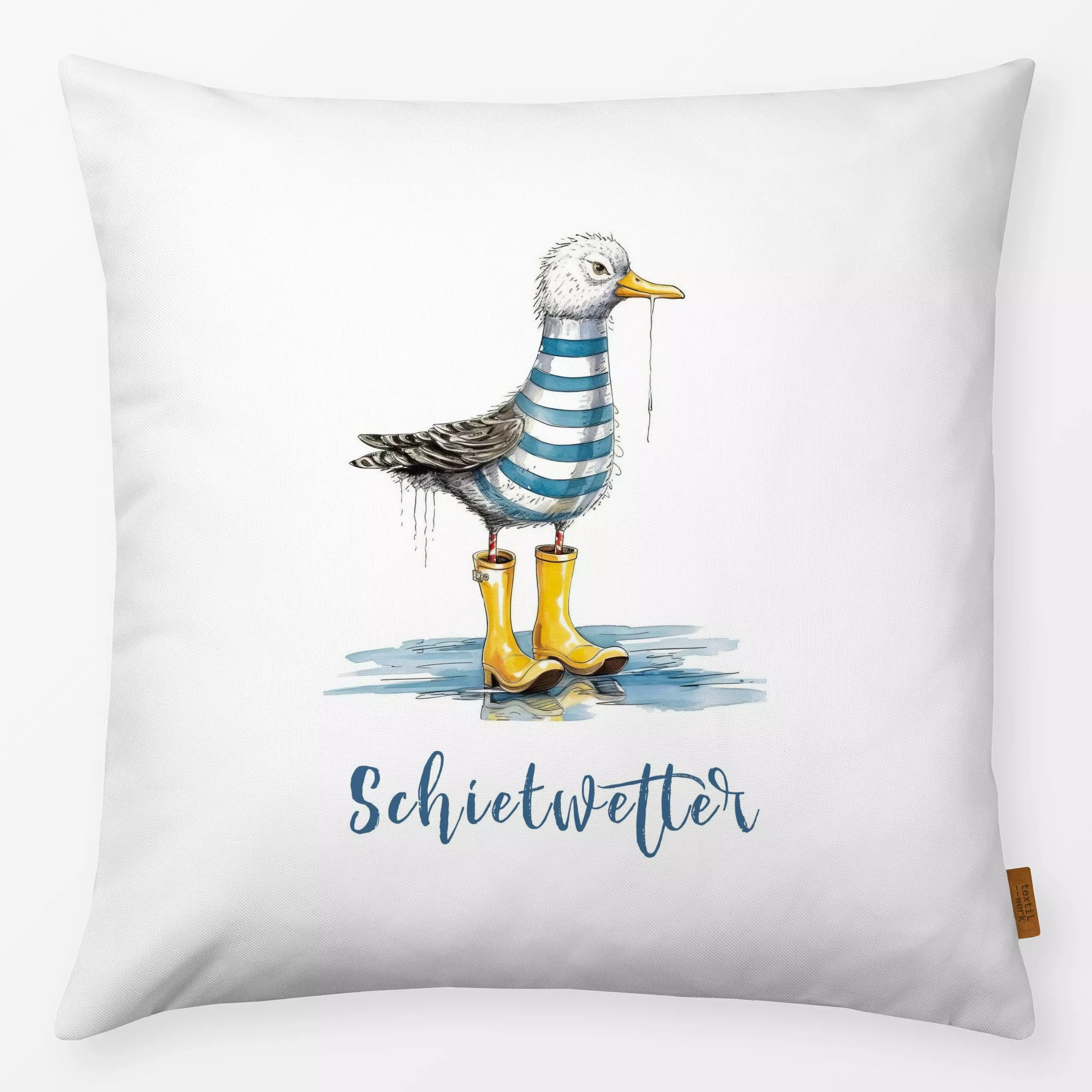 Kissen Schietwetter - Tiere, Sprüche & Schriftzüge - von „Uta Naumann"; Sommerblumen, Vogel, Möve, Herbst, Regen, Wetter, mo...