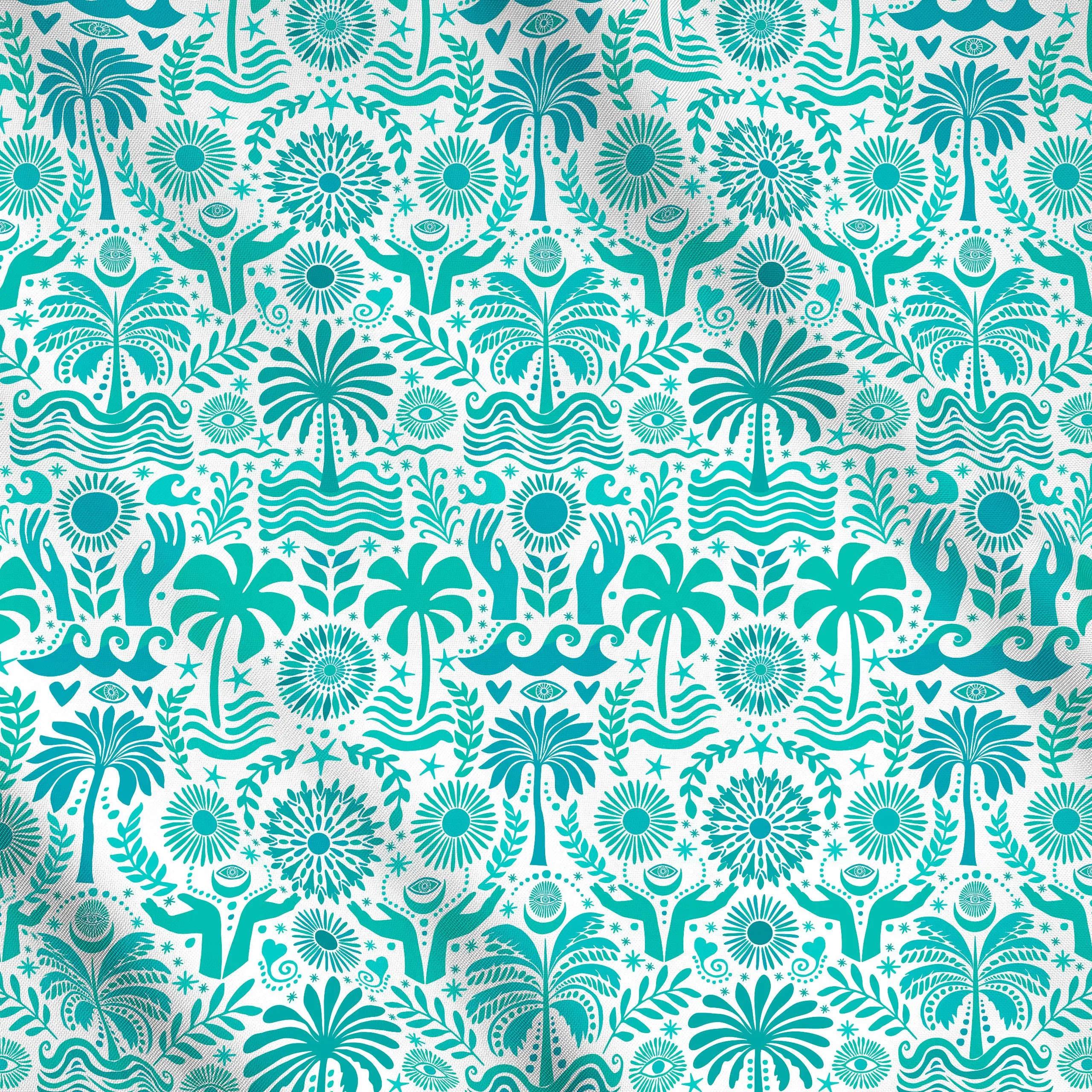 Meterware Boho Beach Türkis Weiss, gemustert, Sommer, von Andrea Haase