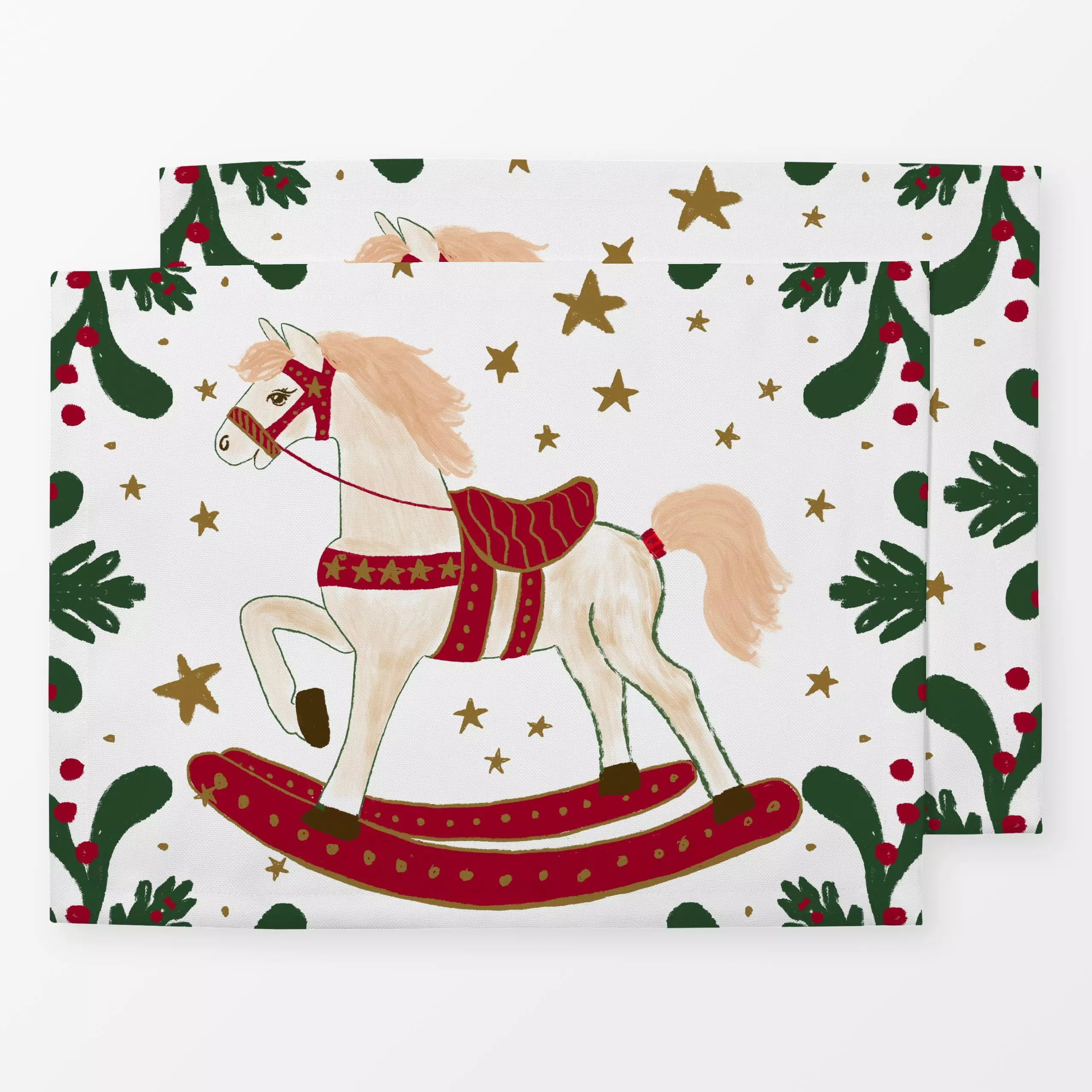 Tischset Schauckelpferd - Weihnachten, Winter - von „Studio Dolci"; Merry Christmas, Sterne, Weihnachten, Winter, Mistelzwei...