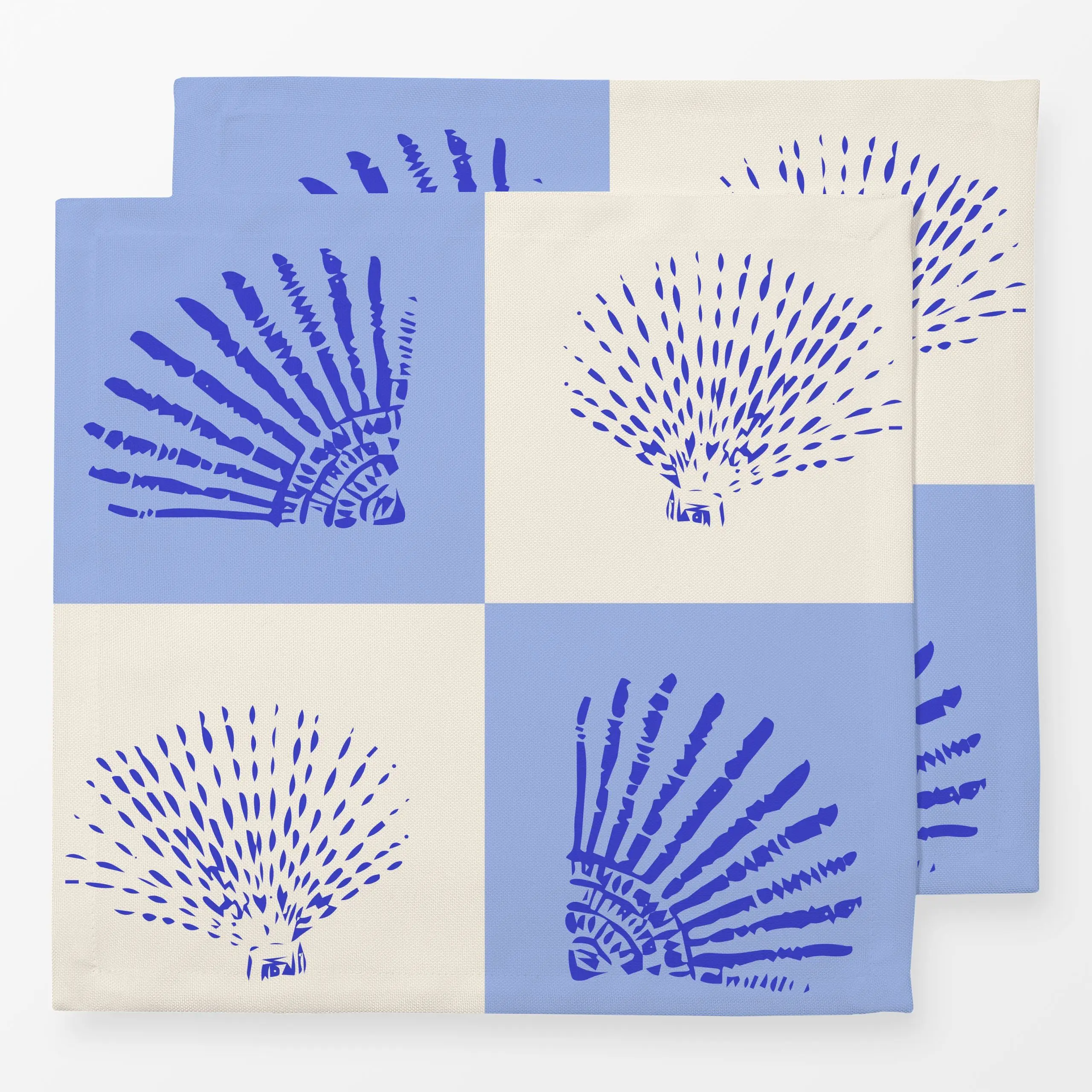 Servietten Jakobsmuschel blauweiss - Sommer, Symbole & Muster - von „Patries Elisabeth"; Retro, Geometrisch, Muschel, jakobs...