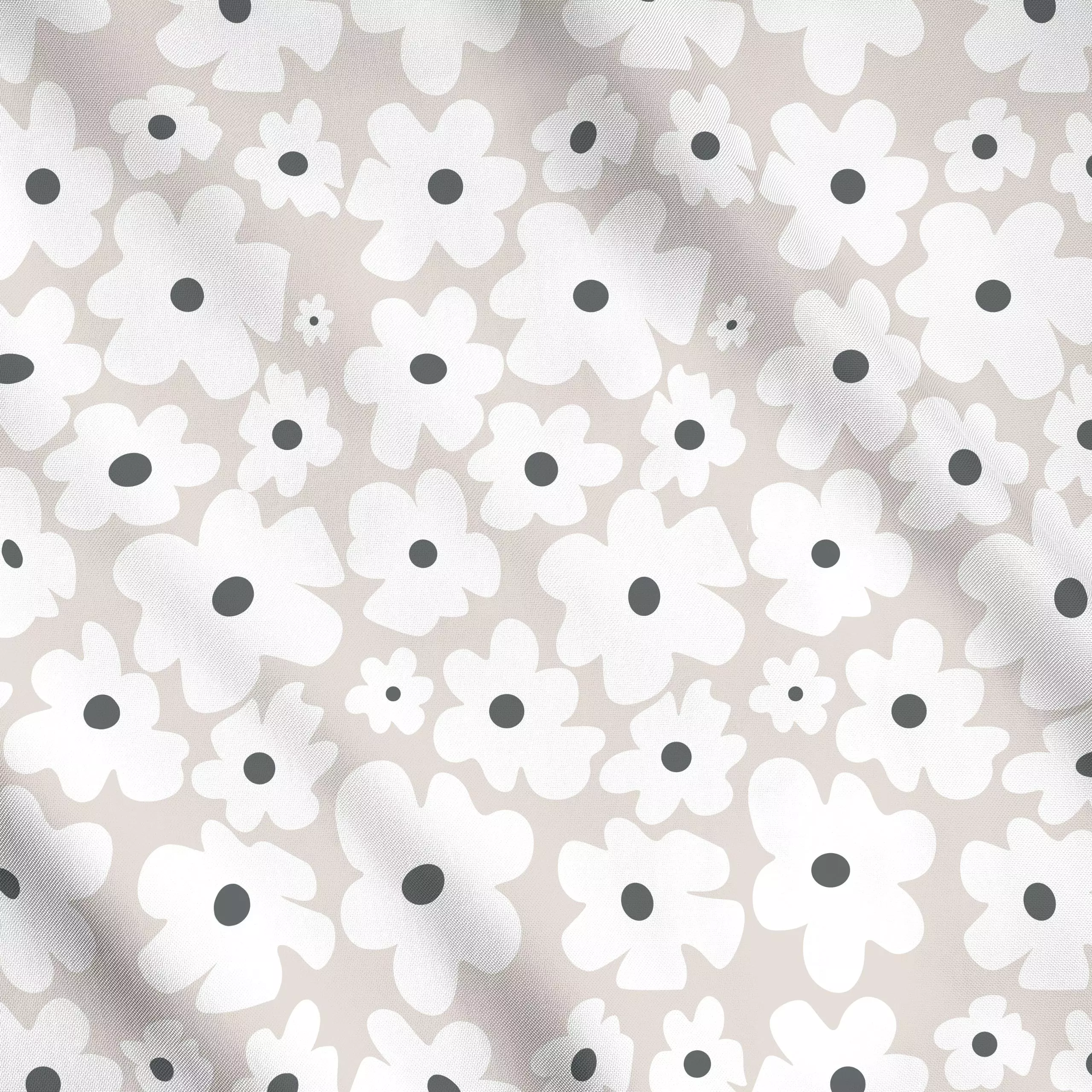 Meterware Weiße Blumen Auf Beige, Blumen, Ostern, von Alisa Knöß