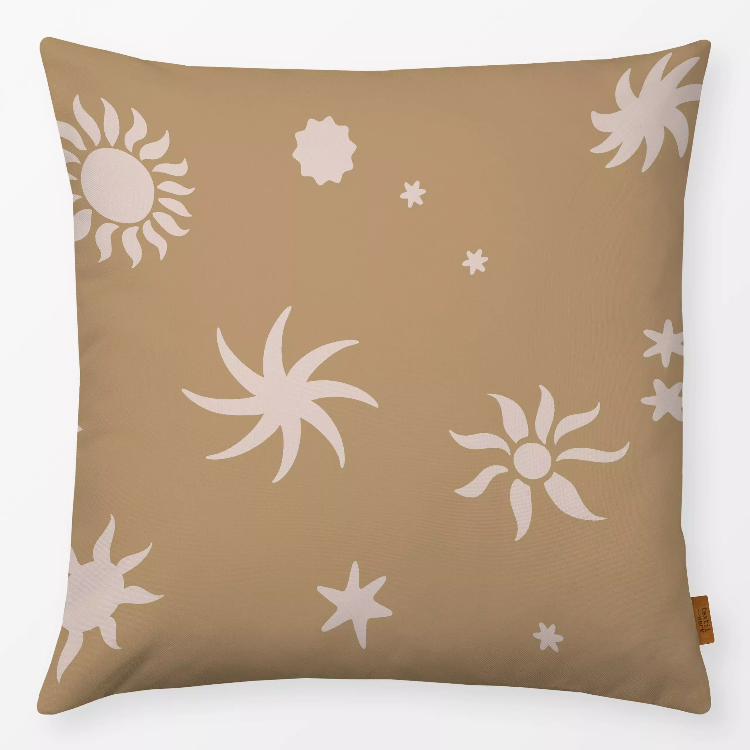 Kissen Sonne Sterne Beige - Natur & Landschaft, Symbole & Muster - von „Studio Kesse"; Retro, Sonne, Sterne, beige, Sommer, ...
