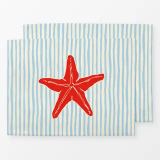 Tischset Santorini Red Starfish Stripes