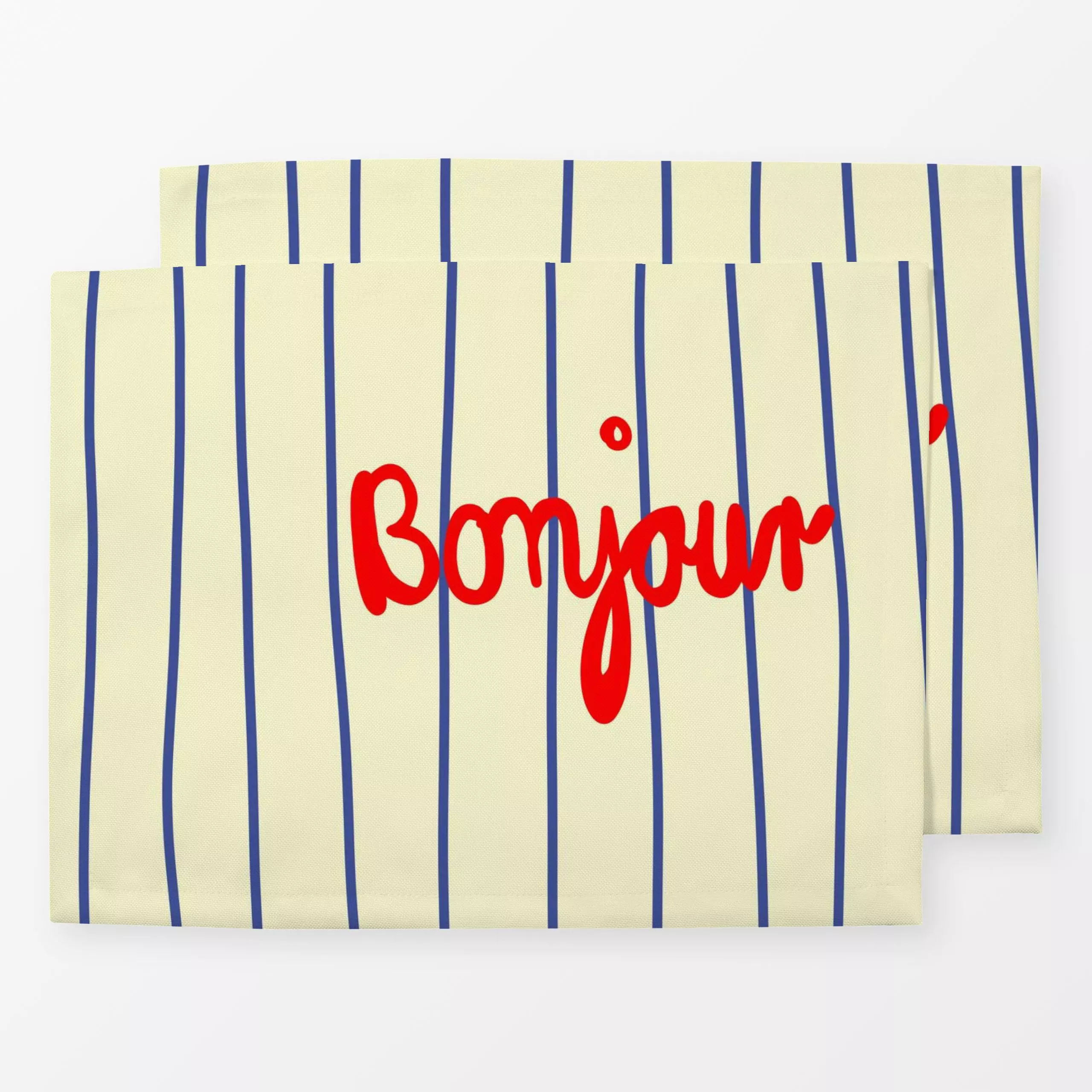 Tischset Bonjour Bonjour Stripes, Spruch, von Ute Arnold