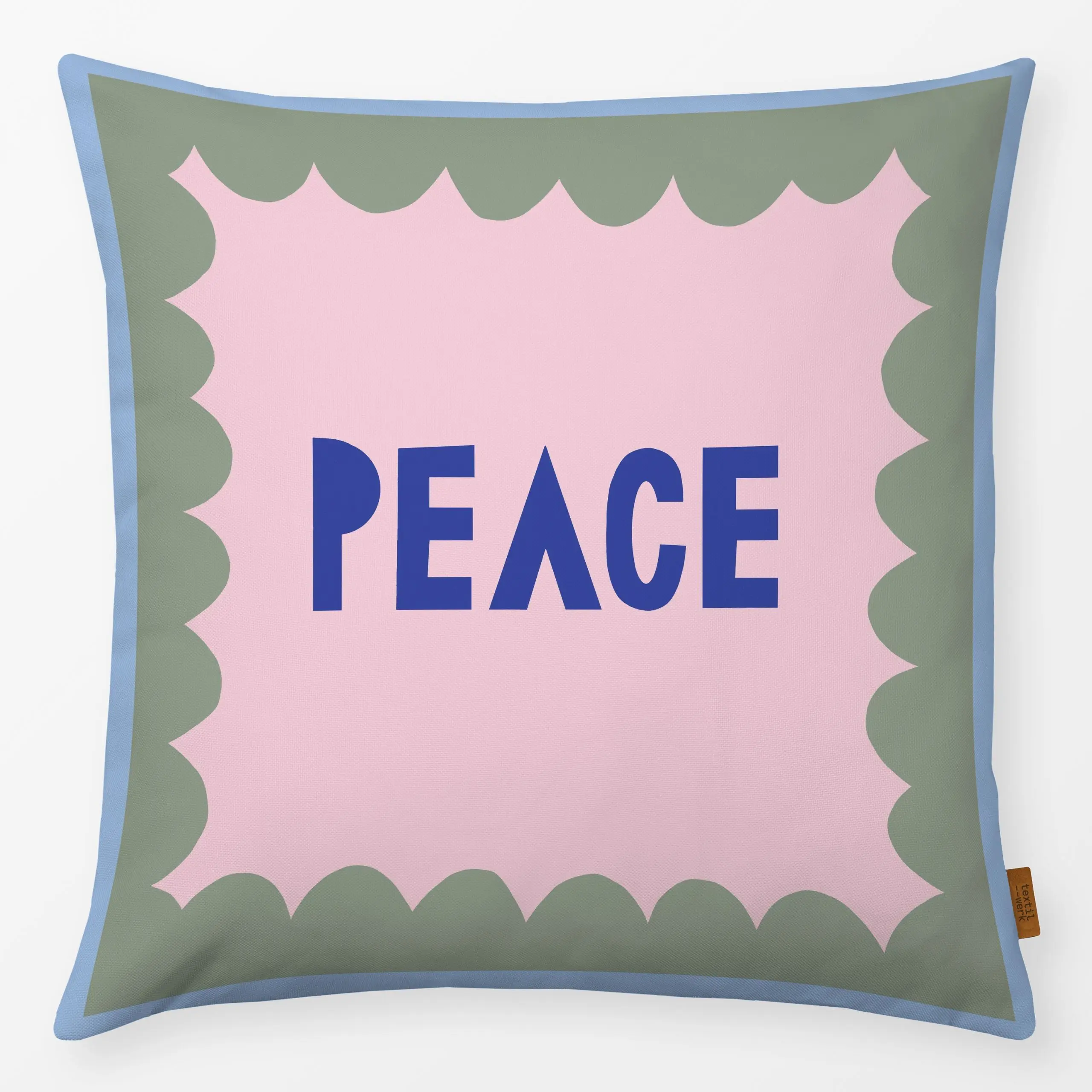 Kissen Peace Statement Wellen blau - Sprüche & Schriftzüge - von „Iris Knabenschuh Textildesign"; Weihnachten, typografie, w...