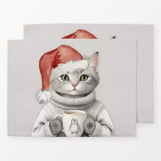 Tischset Winter Party - Katze mit Tasse