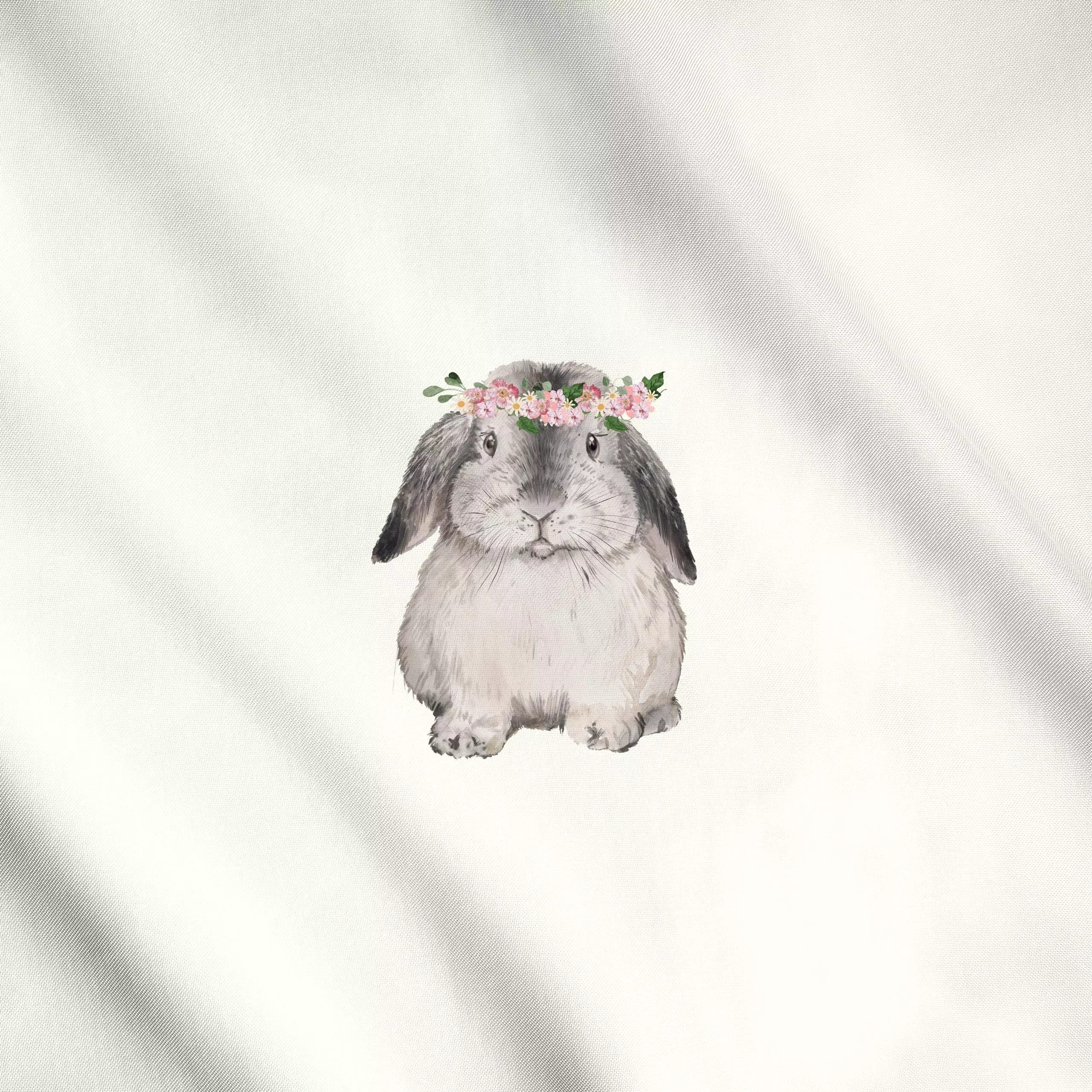 Meterware Hase mit Blumenkranz Mopsi, Blumen, Tiere, fürs Kinderzimmer, Ostern, von Monika Strigel