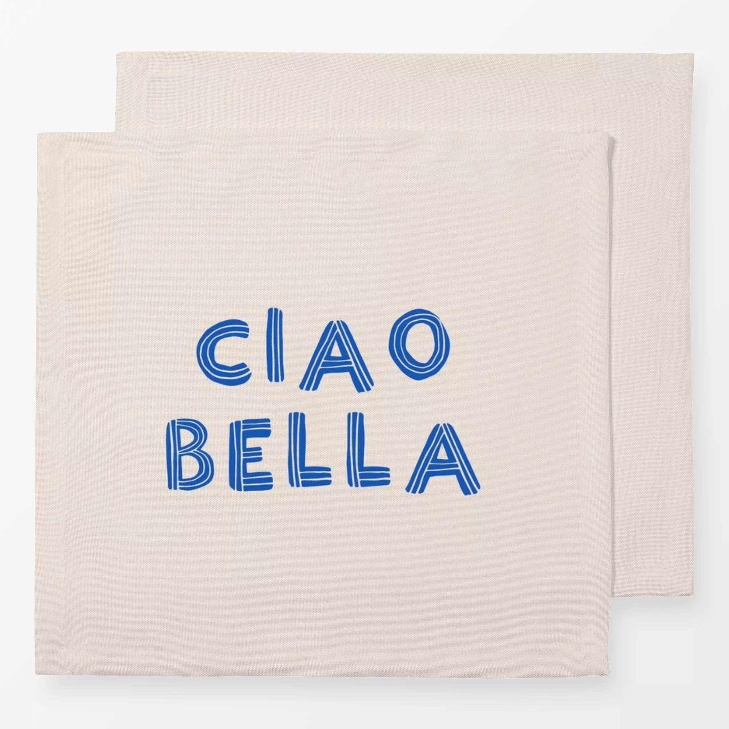 Servietten Ciao Bella Blue - Sprüche & Schriftzüge - von „Kruth Design"; beige, Sommer, blau, spruch, Spruchkissen, kruthdes...