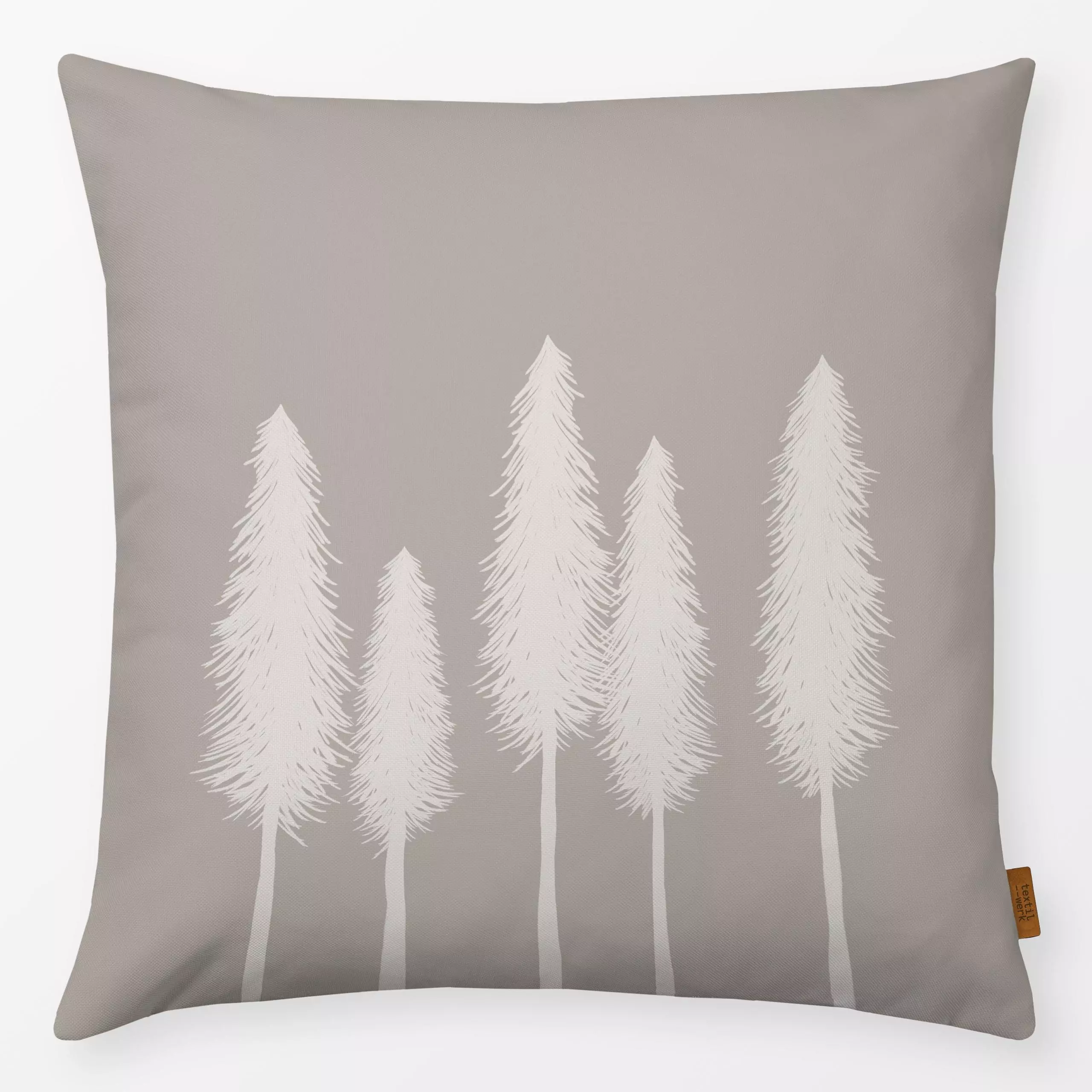 Kissen Mørk Beige Skov - Natur & Landschaft, Weihnachten - von „textilwerk x hejmelig"; Bäume, Tannenbaum, Weihnachten, beig...