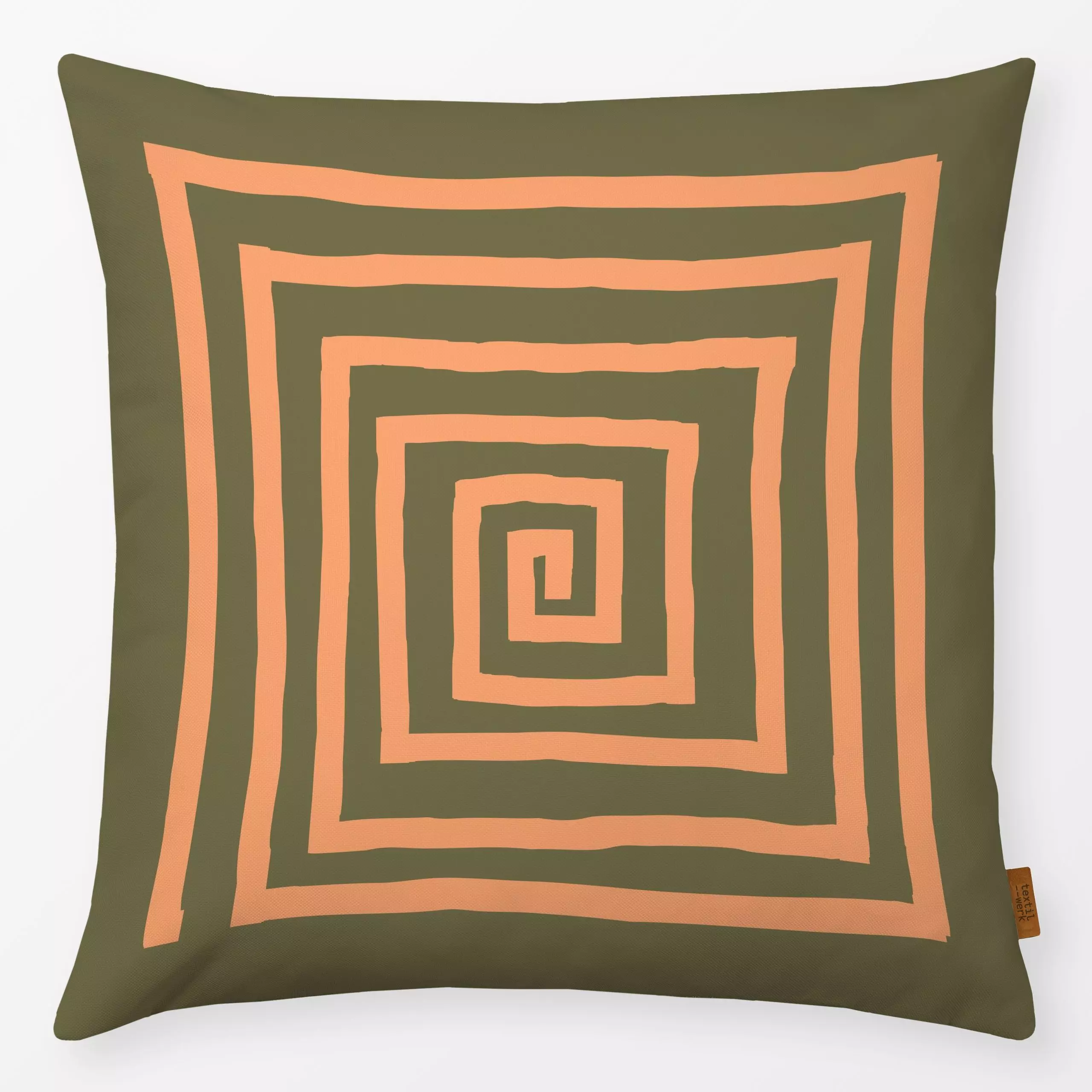 Kissen Labyrinth Grün - Symbole & Muster - von „textilwerk"; boho, hippie, Muster, Retro, apricot, textilwerk, desert, retro...