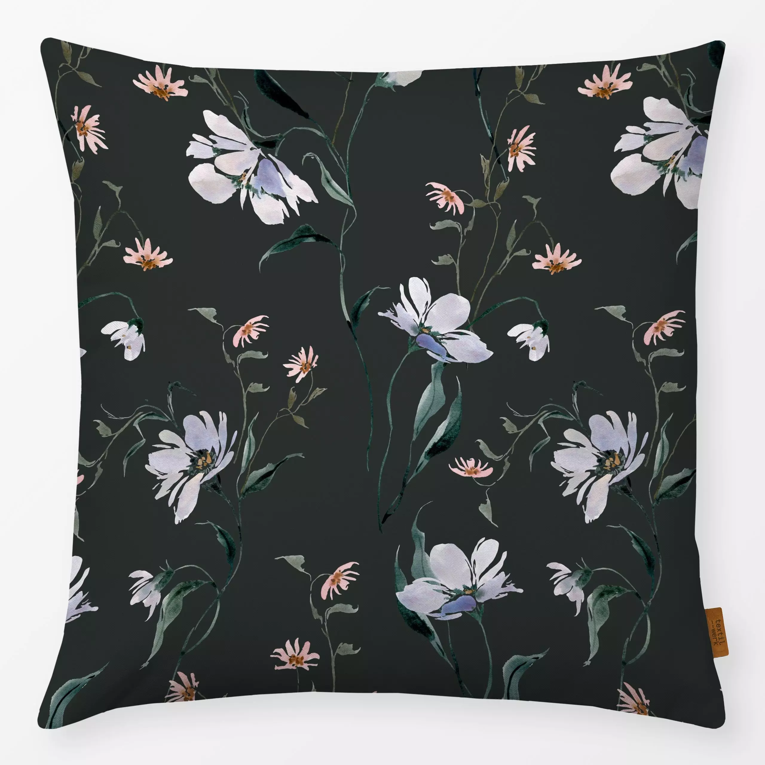 Kissen Winterflorals - Blumen & Florales, Pflanzen & Botanik - von „youdesignme"; Aquarell, Wildblumen, Wiesenblumen, Elegan...