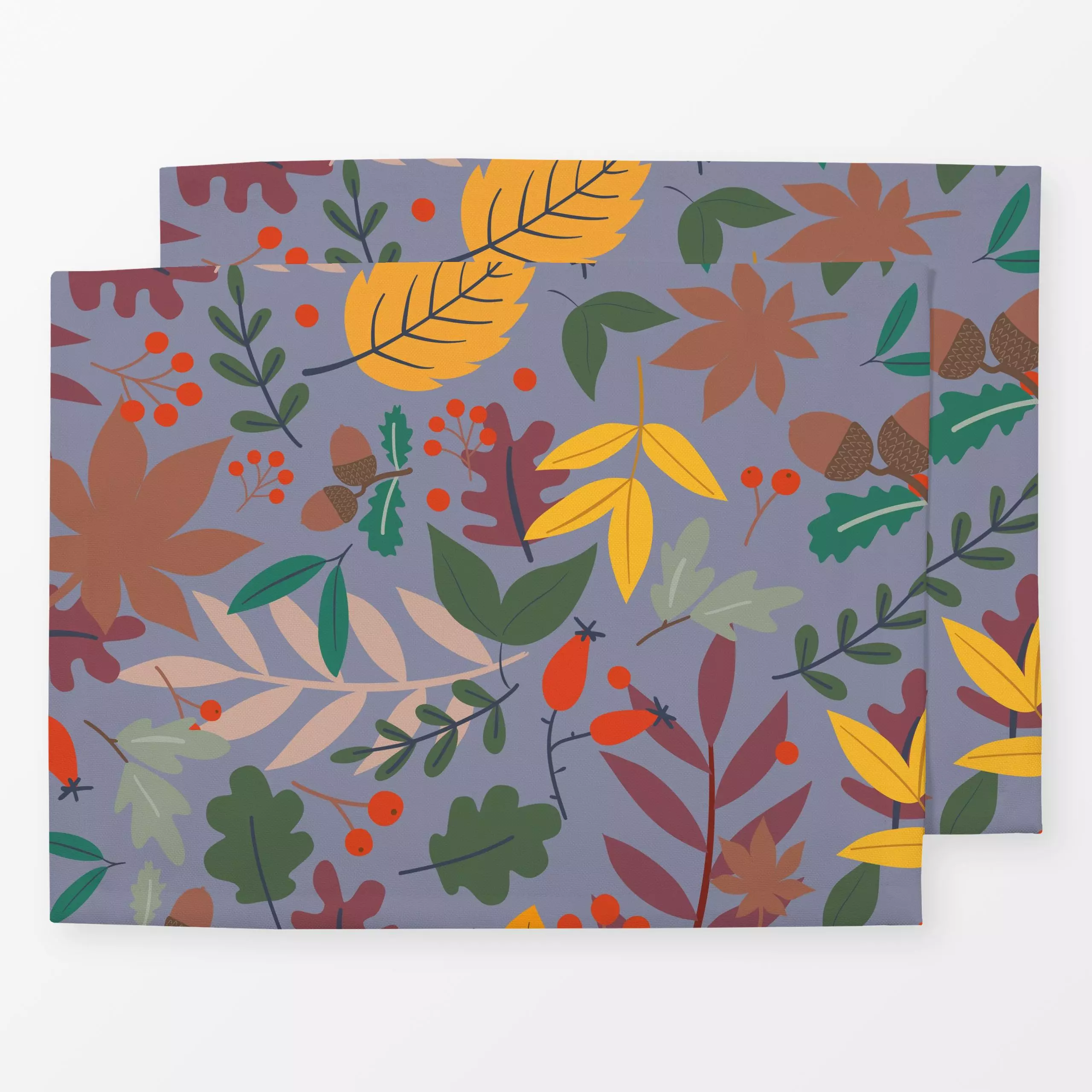 Tischset Herbstzauber Blätter - bleu - Blumen & Florales, Herbst, Pflanzen & Botanik - von „Heyduda"; Muster, Blatt, Cozy, H...