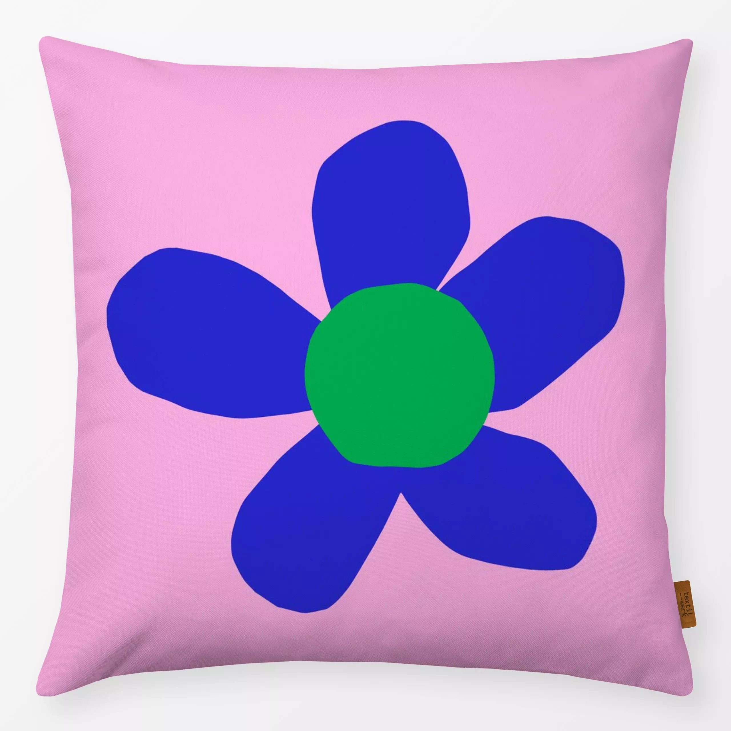 Kissen Happy blue flower pink - Blumen & Florales, Pflanzen & Botanik - von „Lisa Jasmin Bauer"; Blumen, Blüten, floral, flo...