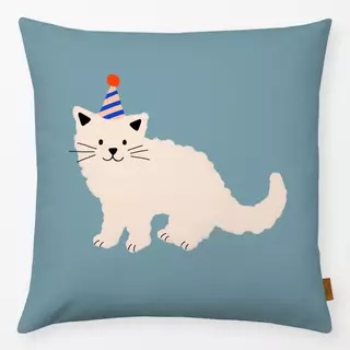 Kissen Angorakatze mit Partyhut