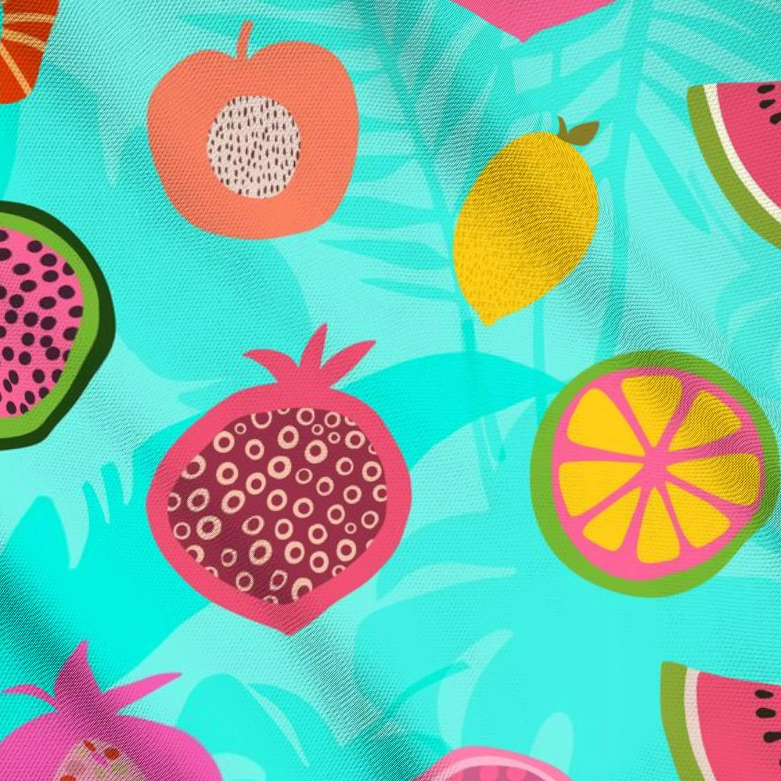 Meterware Tropical Fruit Garden türkis, tropisch, Früchte, Sommer, von Andrea Haase
