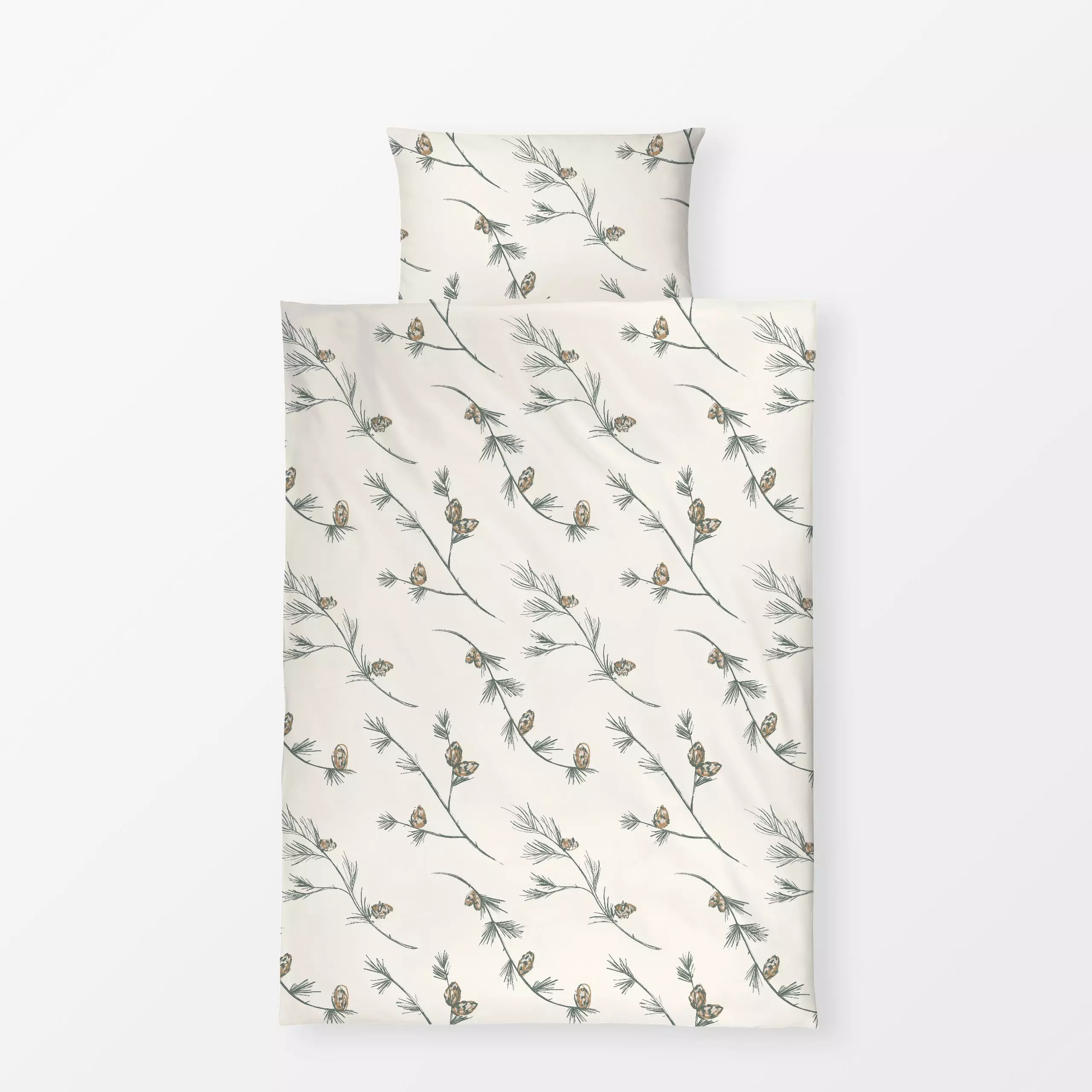 Bettwäsche Tannenzweige creme - Weihnachten, Winter - von „Janna Schipper"; Muster, Zweig, Natur, Zeichnung, abstrakt, Wald,...