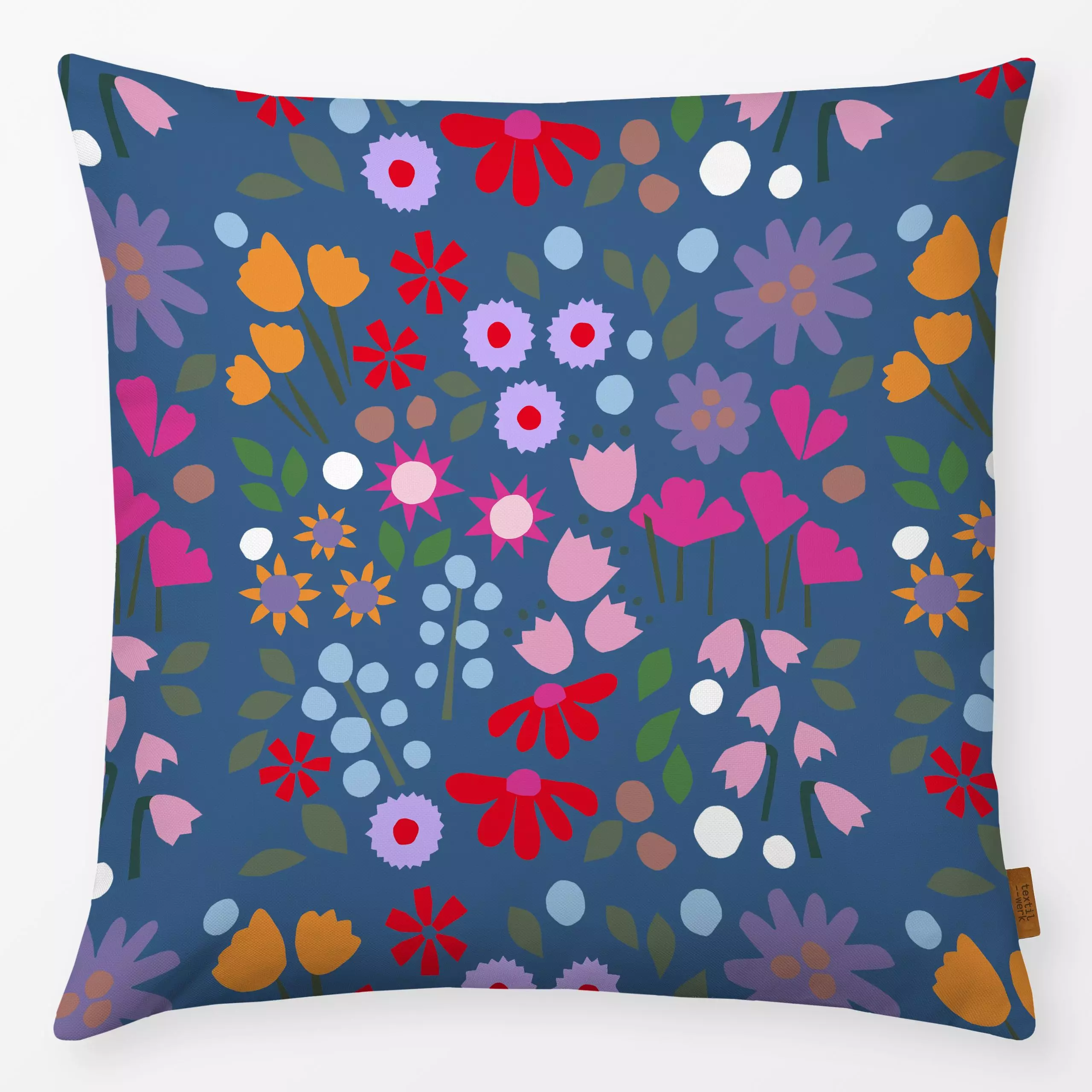 Kissen Millefleur Allover dunkelblau - Blumen & Florales, Frühling - von „Iris Knabenschuh Textildesign"; Blumen, Garten, Bl...